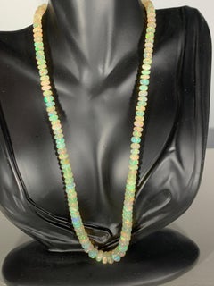 Natural 114 Ct Ethiopian Opal Bead Single Strand Necklace 14 Karat Yellow Gold