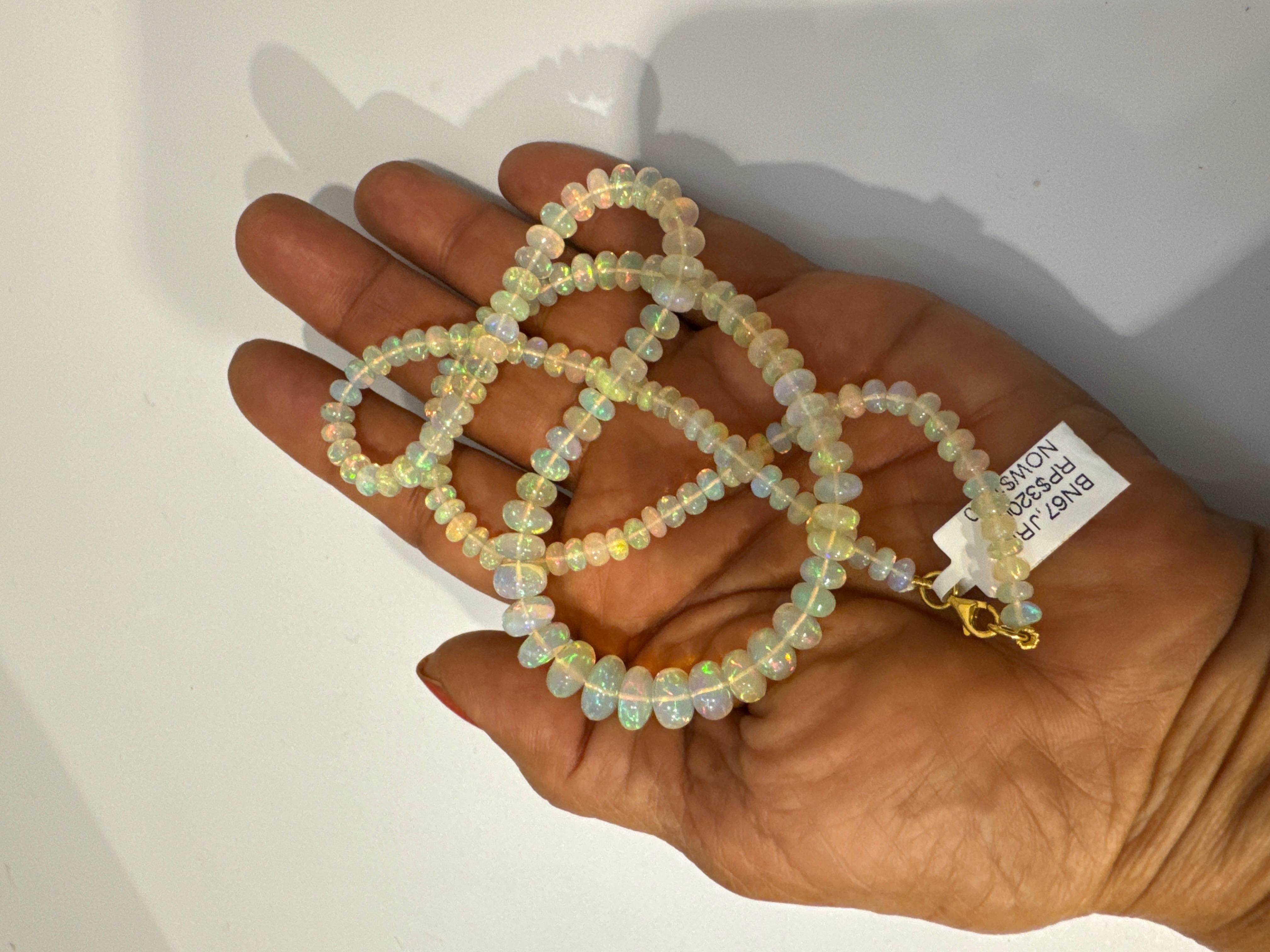 Natural 114 Ct Ethiopian Opal Bead Single Strand Necklace 14 Karat Yellow Gold For Sale 2