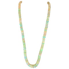 Natural 114 Ct Ethiopian Opal Bead Single Strand Necklace 14 Karat Yellow Gold