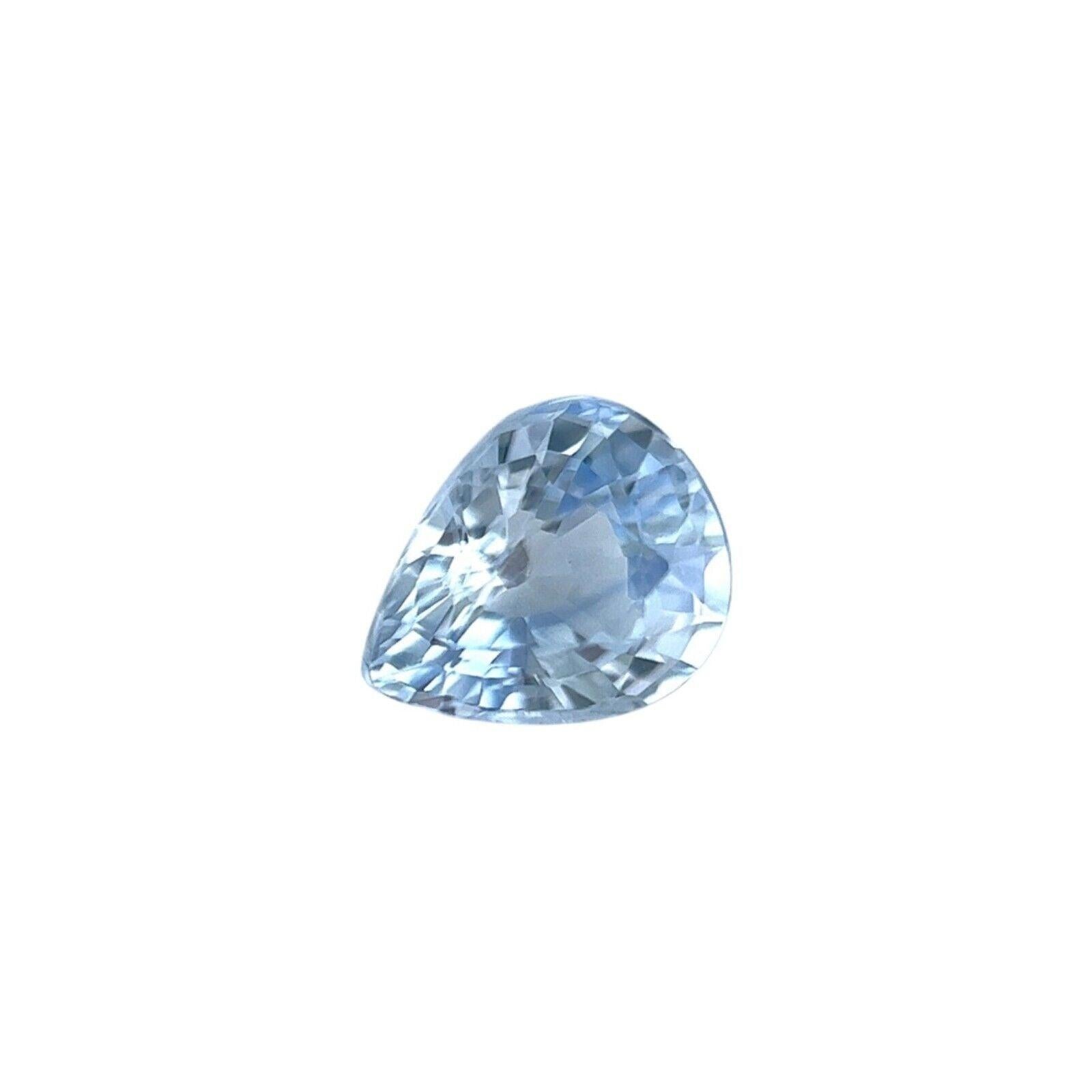 Natural 1.14ct Light Blue Ceylon Fine Sapphire Pear Cut 7x5.7mm Loose Gem VS

Natural Ceylon Light Blue Sapphire.
1.14 Carat with a beautiful light blue colour and an excellent pear cut and ideal polish to show great shine and colour, would look