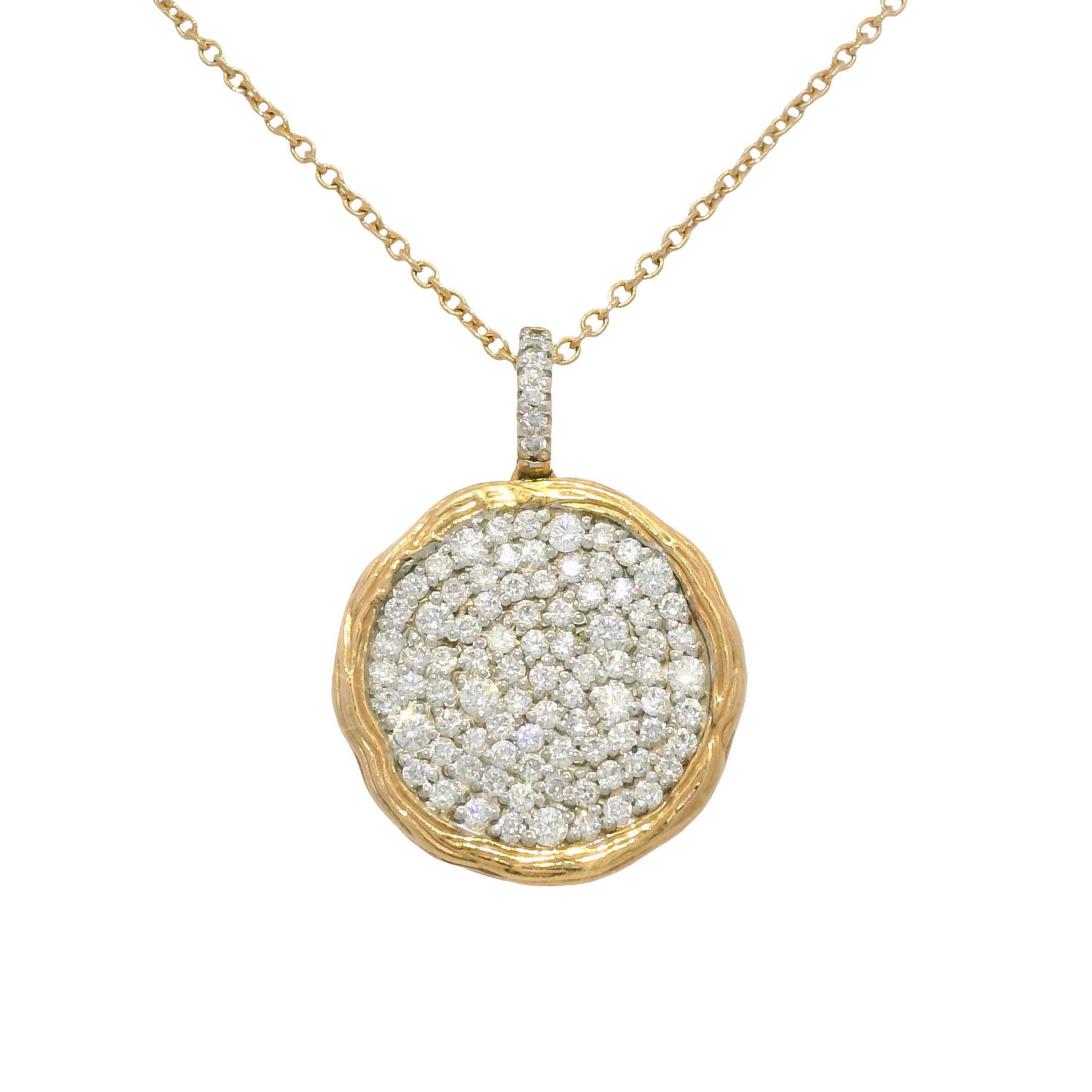 Natürliche 1,15 Karat Diamant Pave 14-Karat Strukturierte Scheibe Halskette Vorrätig Damen im Angebot