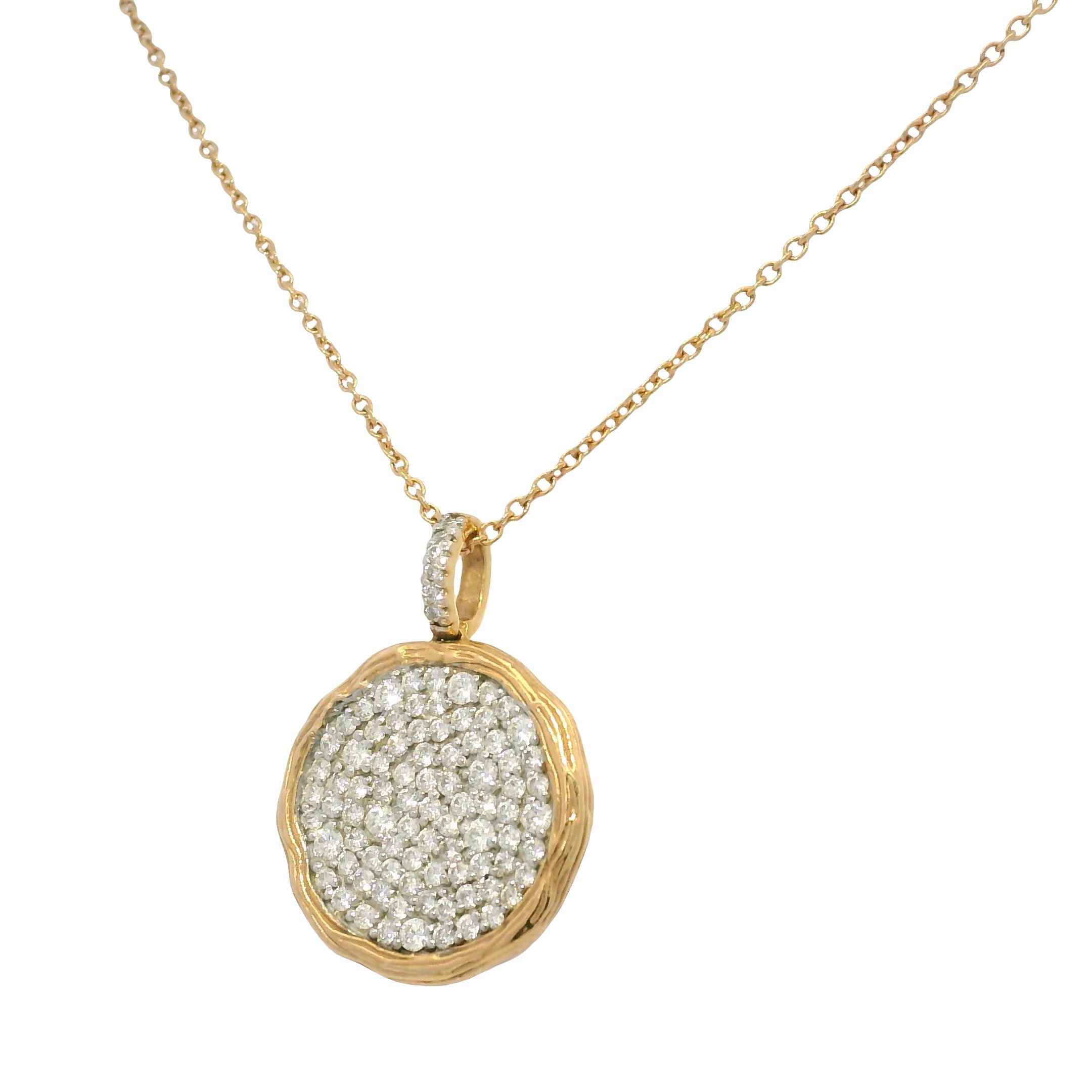 Natürliche 1,15 Karat Diamant Pave 14-Karat Strukturierte Scheibe Halskette Vorrätig im Angebot 1