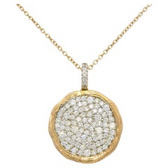 Nature 1,15 Carat Diamond Pave 14-Karat Textured Disc Necklace In Stock