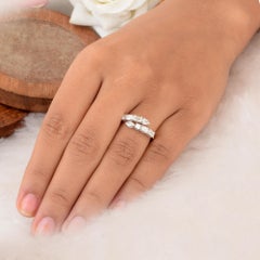 14K Solid White Gold Natural 1.15 Carat SI/H Diamond Open Bypass Ring Adjustable