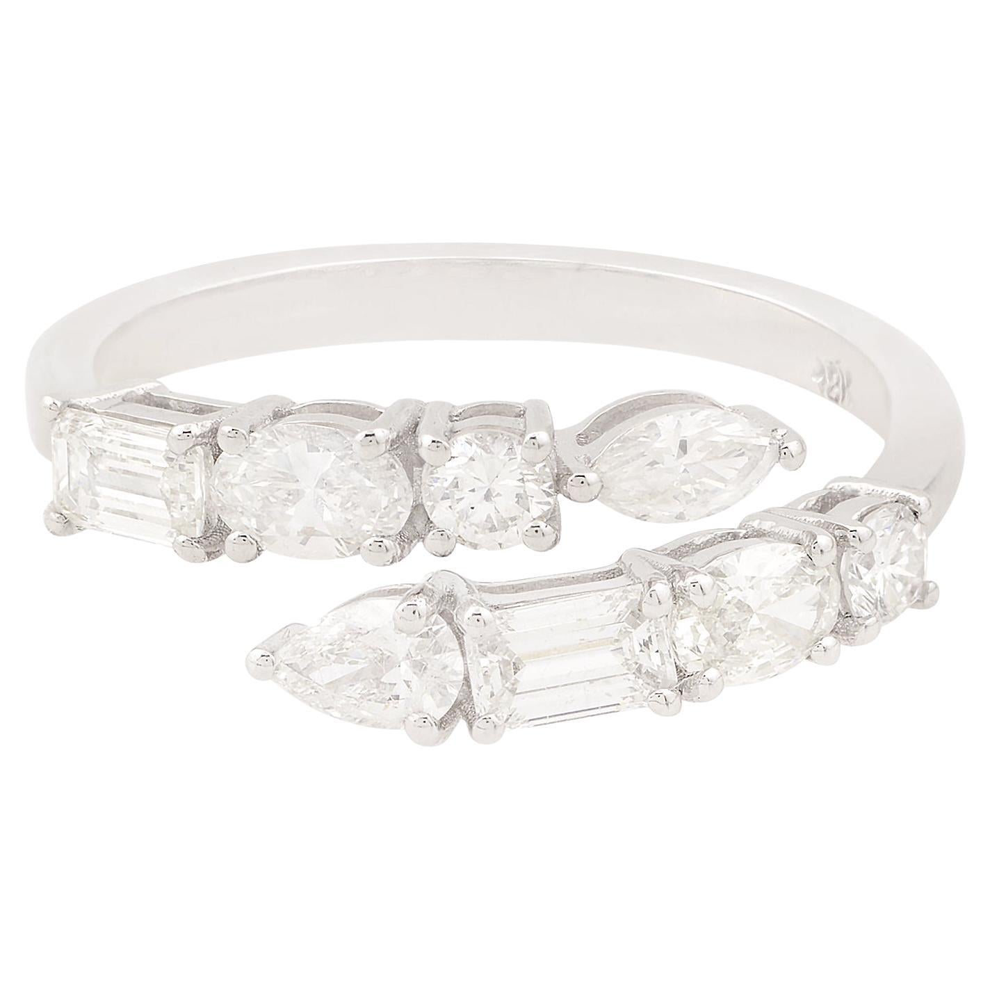 Anello Bypass aperto con diamante naturale da 1,15 carati a taglio misto SI/H Oro bianco 18 carati