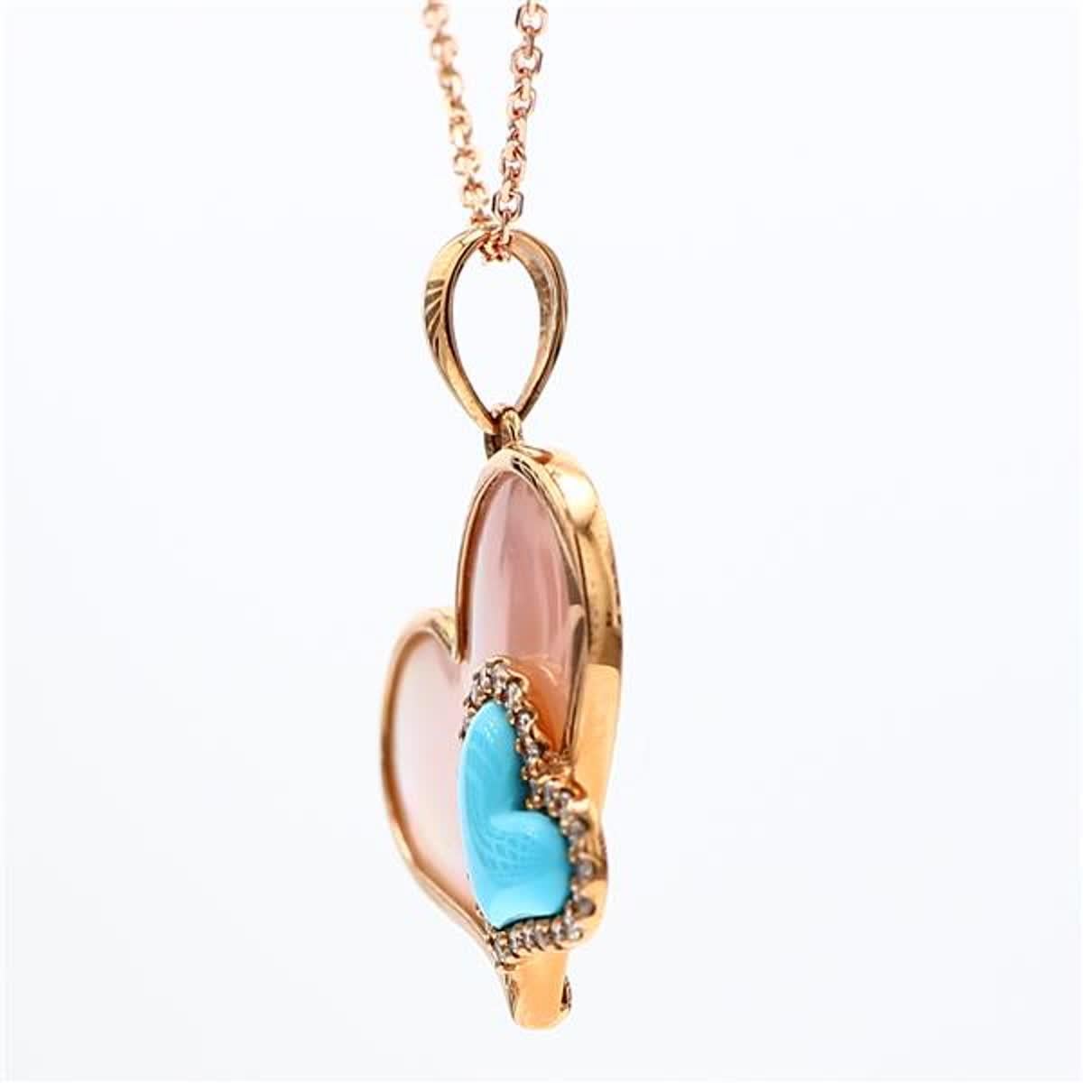Contemporary Natural Pink Shell/Turquoise and White Diamond 1.27 Carat TW Rose Gold Pendant For Sale