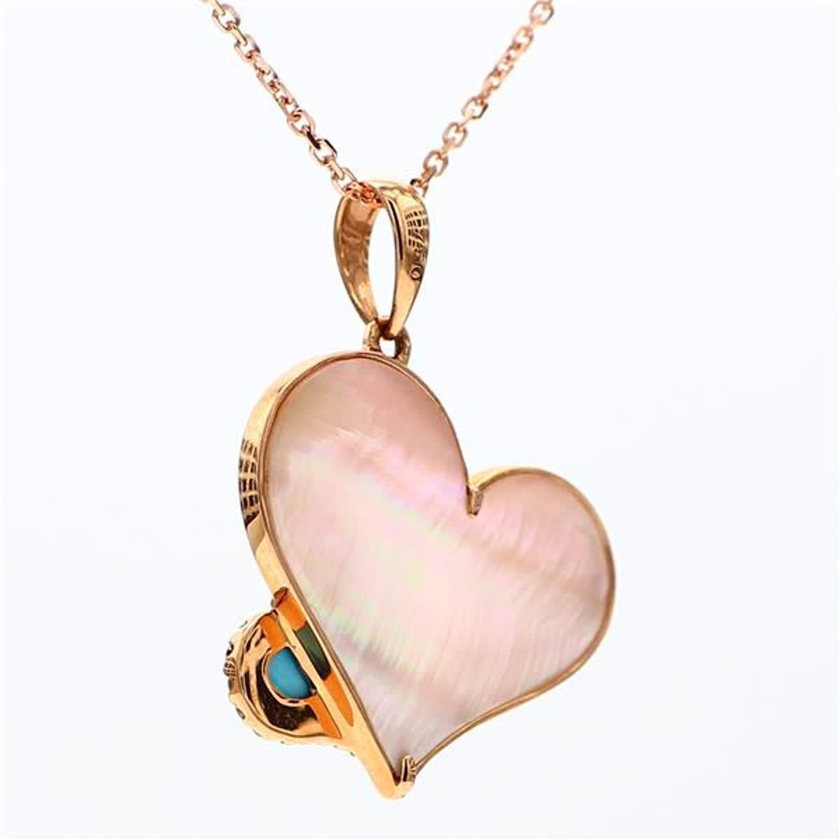 Heart Cut Natural Pink Shell/Turquoise and White Diamond 1.27 Carat TW Rose Gold Pendant For Sale