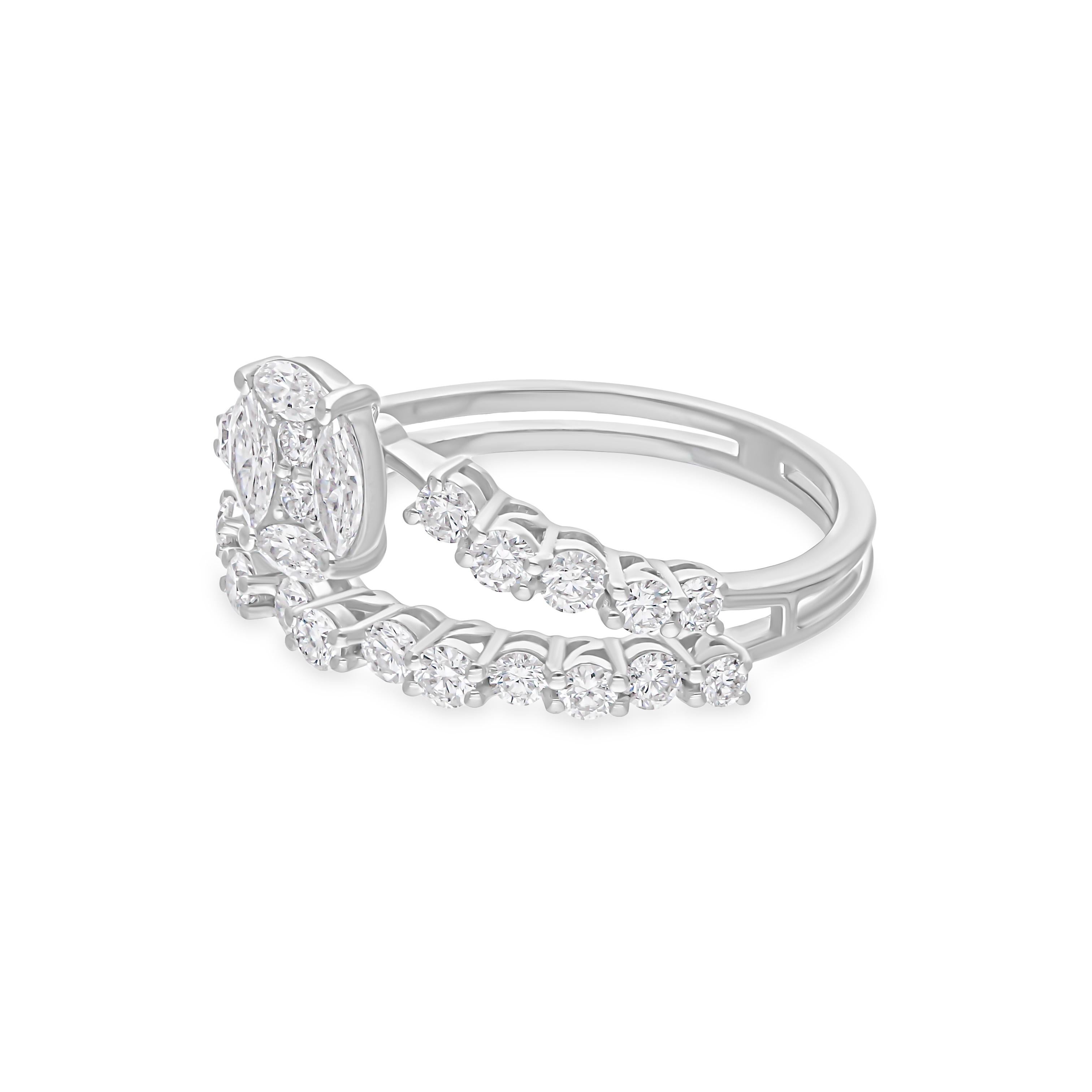 Modern Natural 1.15 Carat SI/H Diamond Wedding Ring 18 Karat White Gold Fine Jewelry For Sale