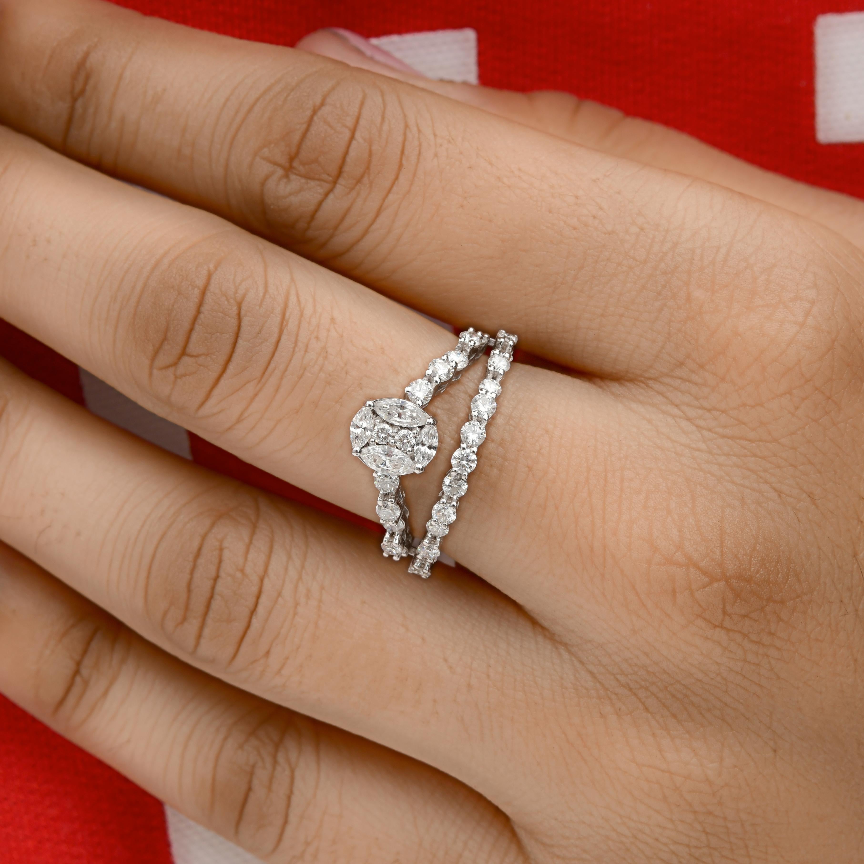 Round Cut Natural 1.15 Carat SI/H Diamond Wedding Ring 18 Karat White Gold Fine Jewelry For Sale