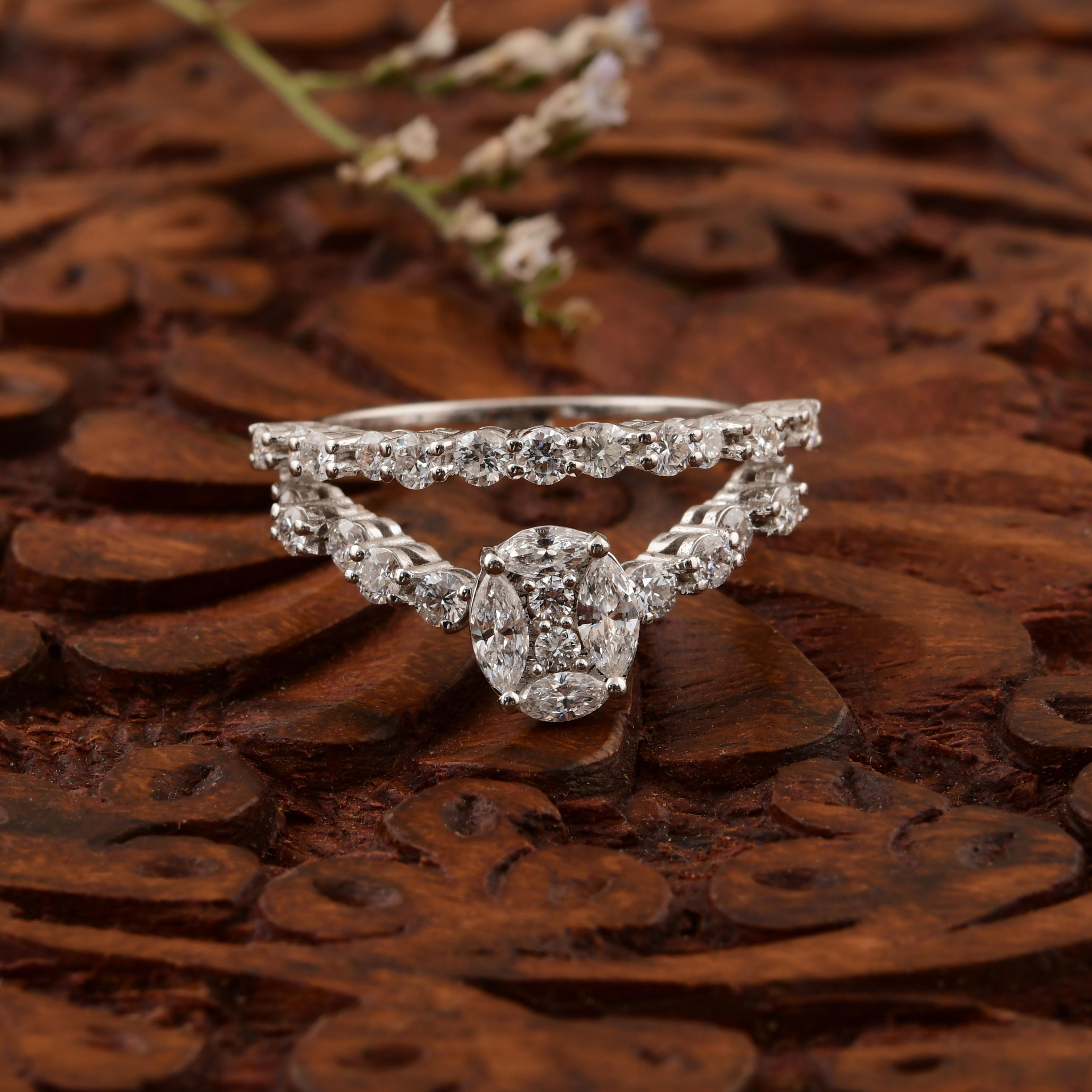 Natural 1.15 Carat SI/H Diamond Wedding Ring 18 Karat White Gold Fine Jewelry In New Condition For Sale In Diera, Dubai