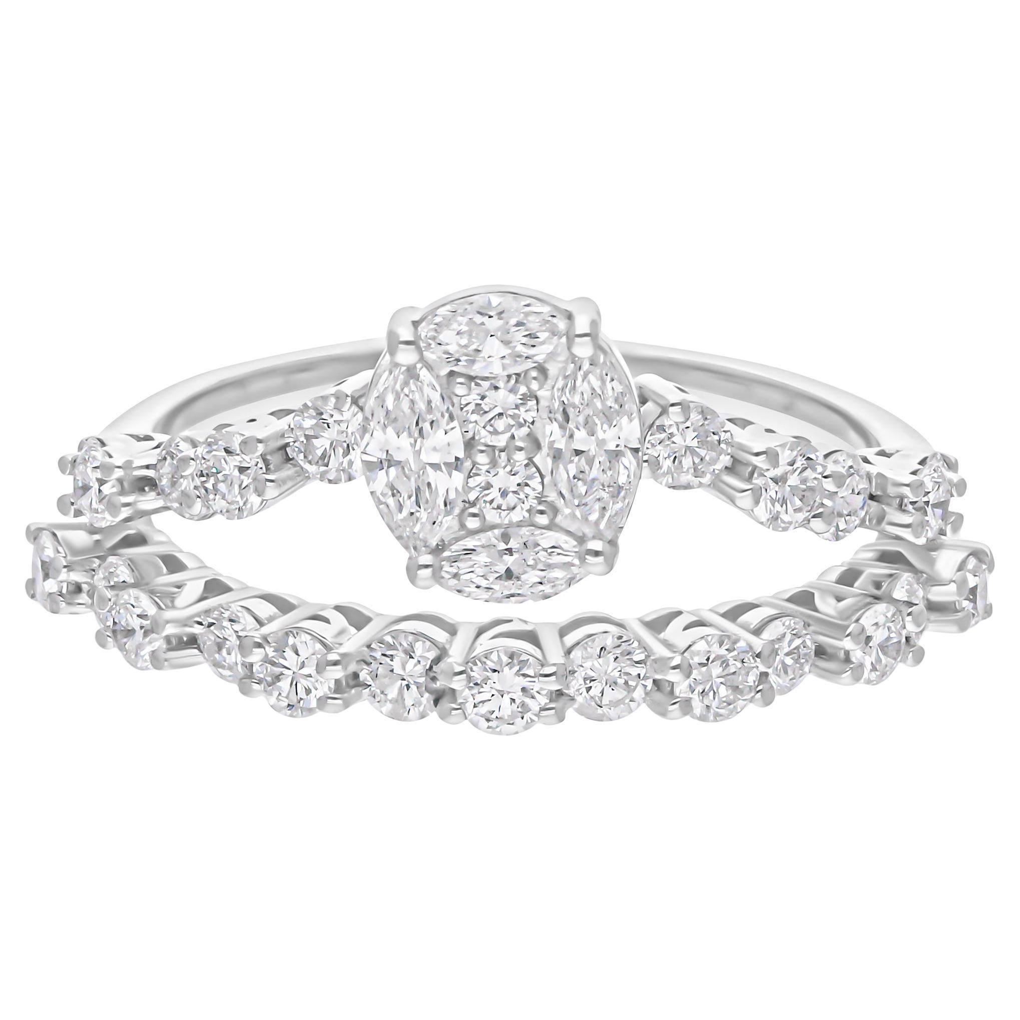 Alianza de boda con diamante natural SI/H de 1,15 quilates y oro blanco de 18 quilates Joyería fina