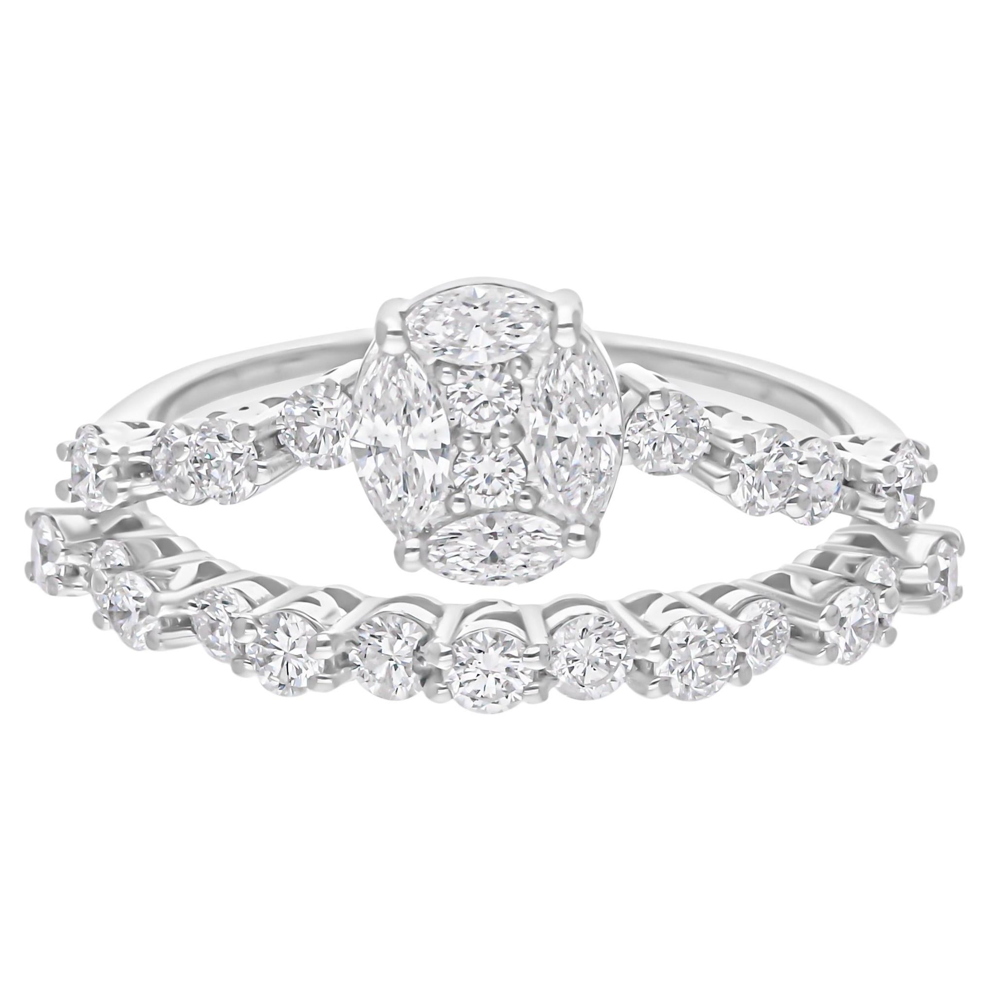 Natural 1.15 Carat SI/H Diamond Wedding Ring 18 Karat White Gold Fine Jewelry