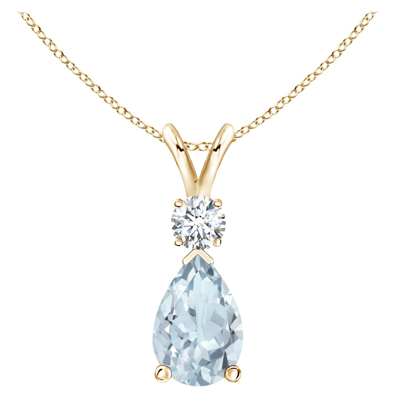 Natürlicher 1,15 Karat Aquamarin-Tropfen-Anhänger mit Diamant in 14 Karat Gelbgold