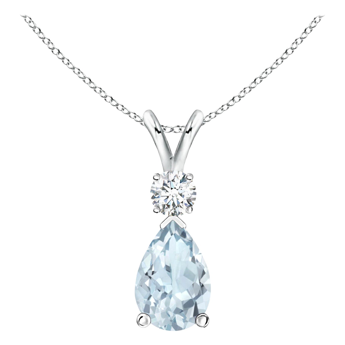 Natürlicher 1,15 Karat Aquamarin-Tropfen-Anhänger mit Diamant in 18 Karat Weißgold