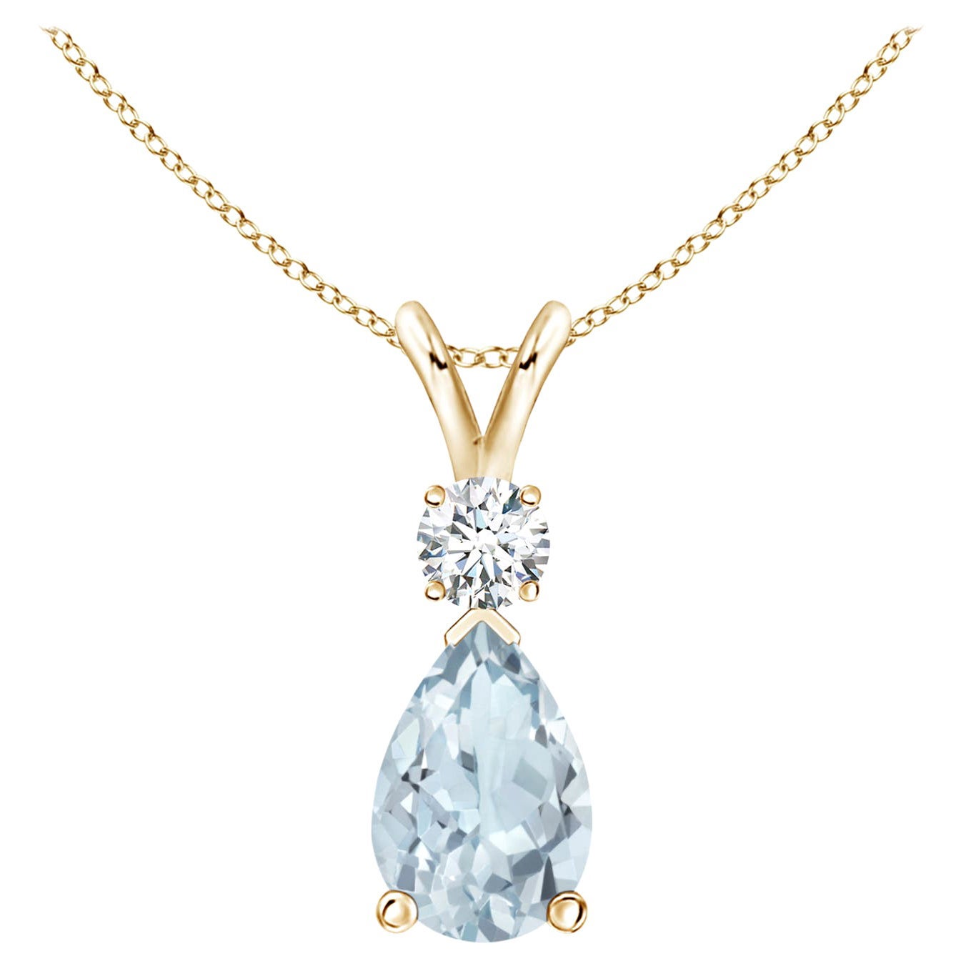 Natürlicher 1,15 Karat Aquamarin-Tropfen-Anhänger mit Diamant in 18 Karat Gelbgold