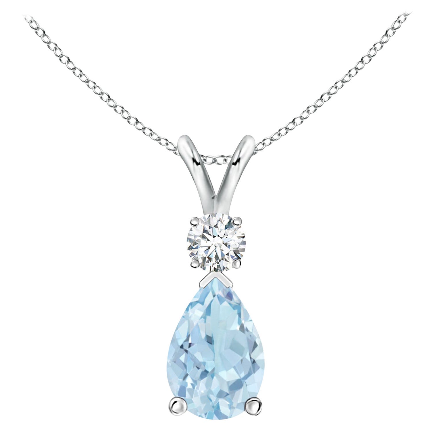 Natürlicher 1,15 Karat Aquamarin-Tropfen-Anhänger mit Diamant in 925 Sterlingsilber