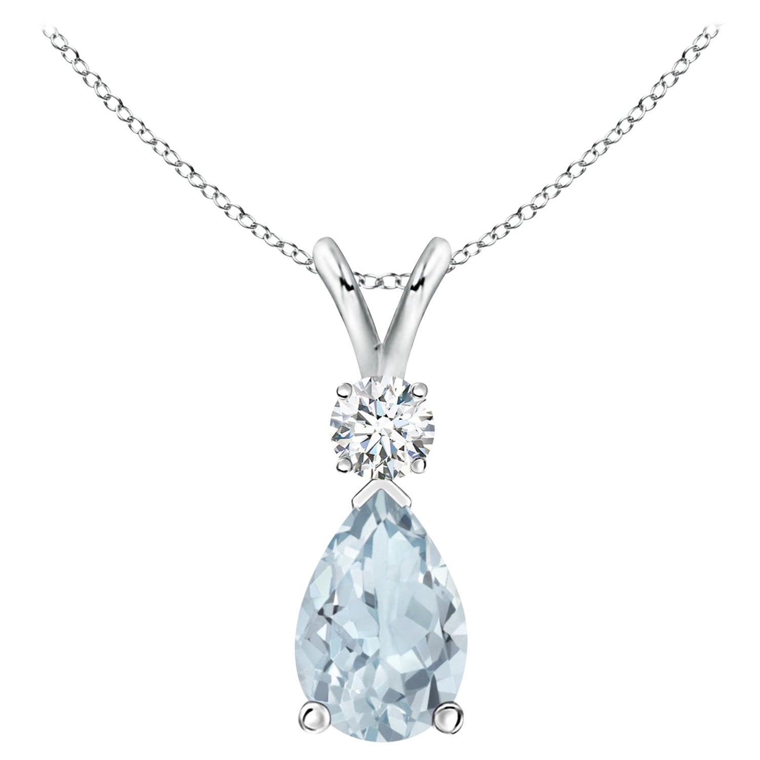 Ciondolo a goccia con acquamarina naturale da 1,15 ct e diamante in platino