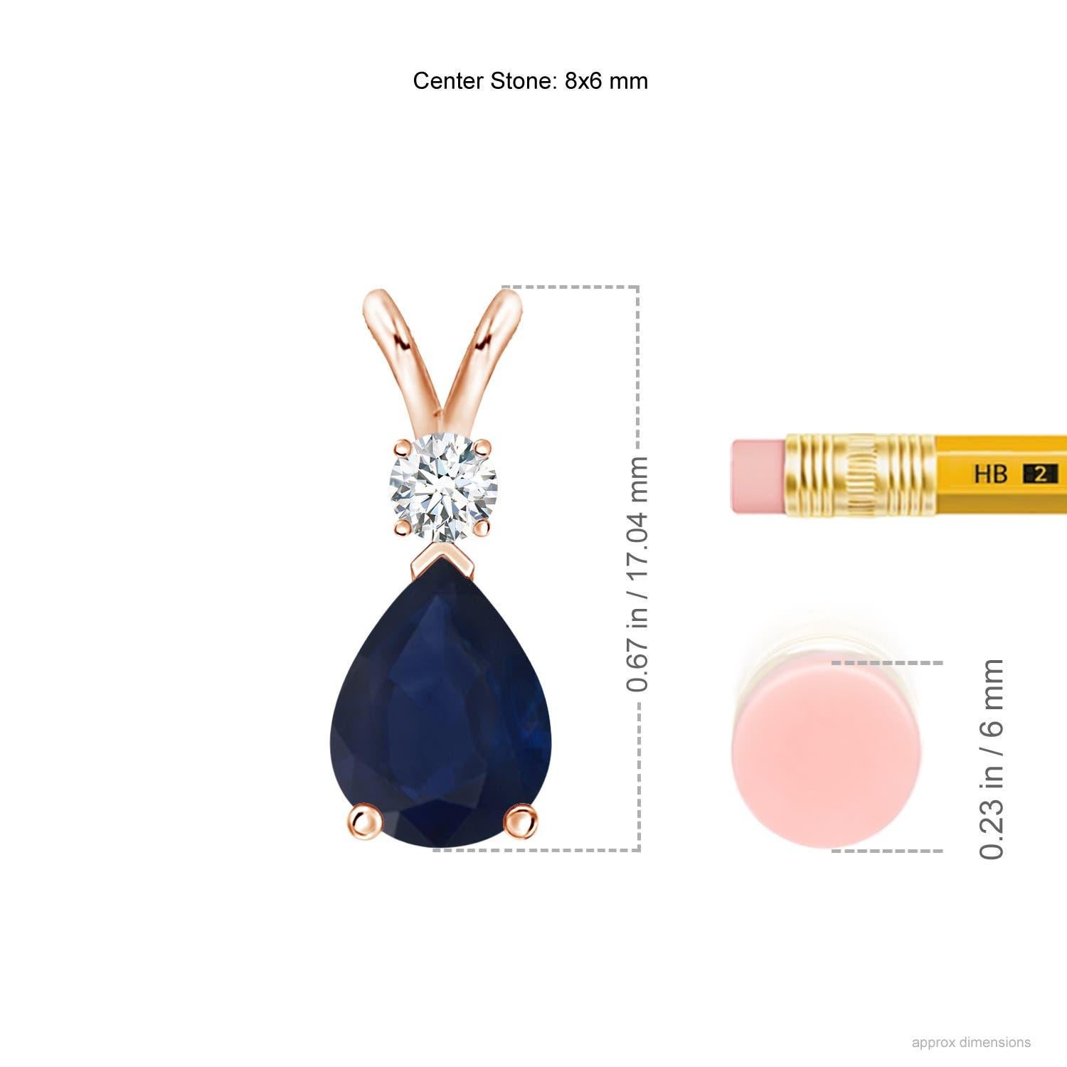 Modern Natural 1.15 ct Blue Sapphire Teardrop Pendant with Diamond in 14K Rose Gold For Sale