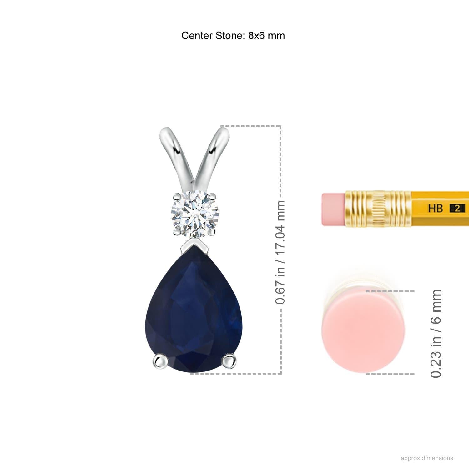 Modern Natural 1.15 ct Blue Sapphire Teardrop Pendant with Diamond in 14K White Gold For Sale