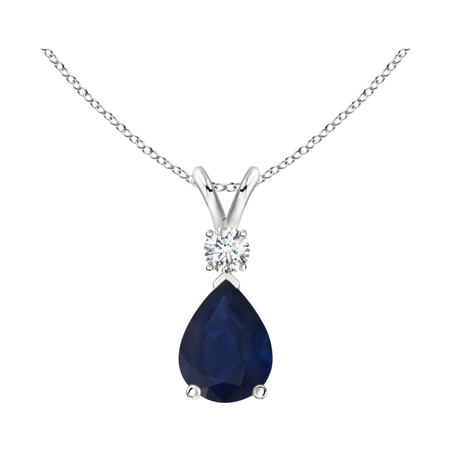 Pendentif goutte d'eau en or blanc 18 carats avec saphir bleu naturel de 1,15 carat et diamants