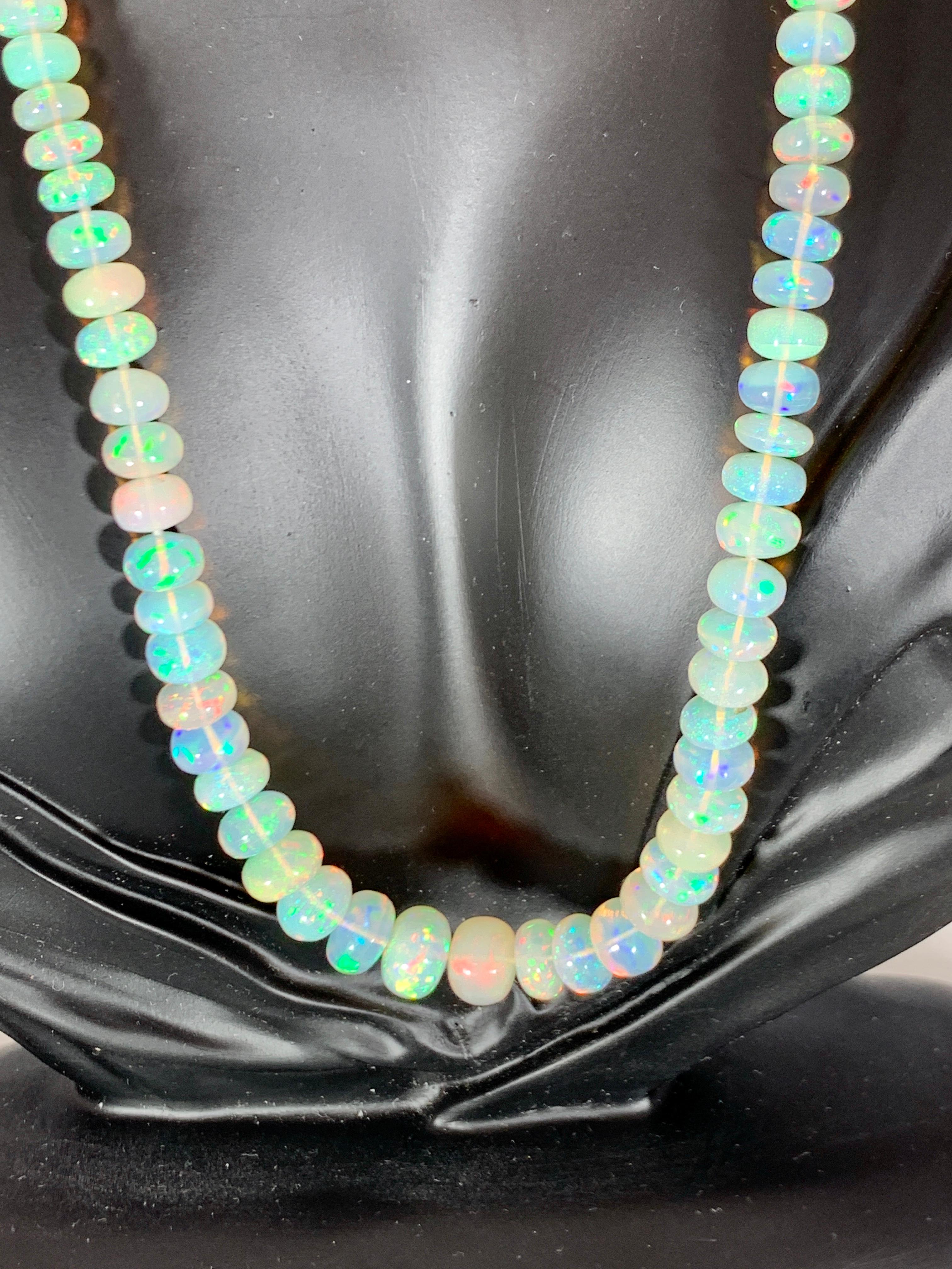 Natural 115 Ct Ethiopian Opal Bead Single Strand Necklace 14 Karat Yellow Gold For Sale 3