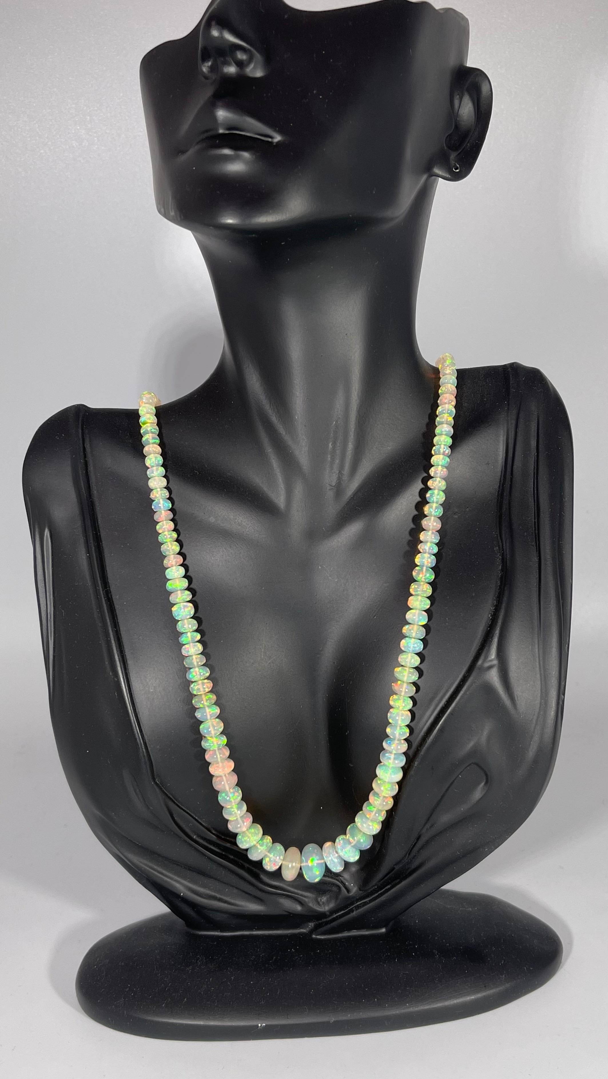Natural 115 Ct Ethiopian Opal Bead Single Strand Necklace 14 Karat Yellow Gold For Sale 9