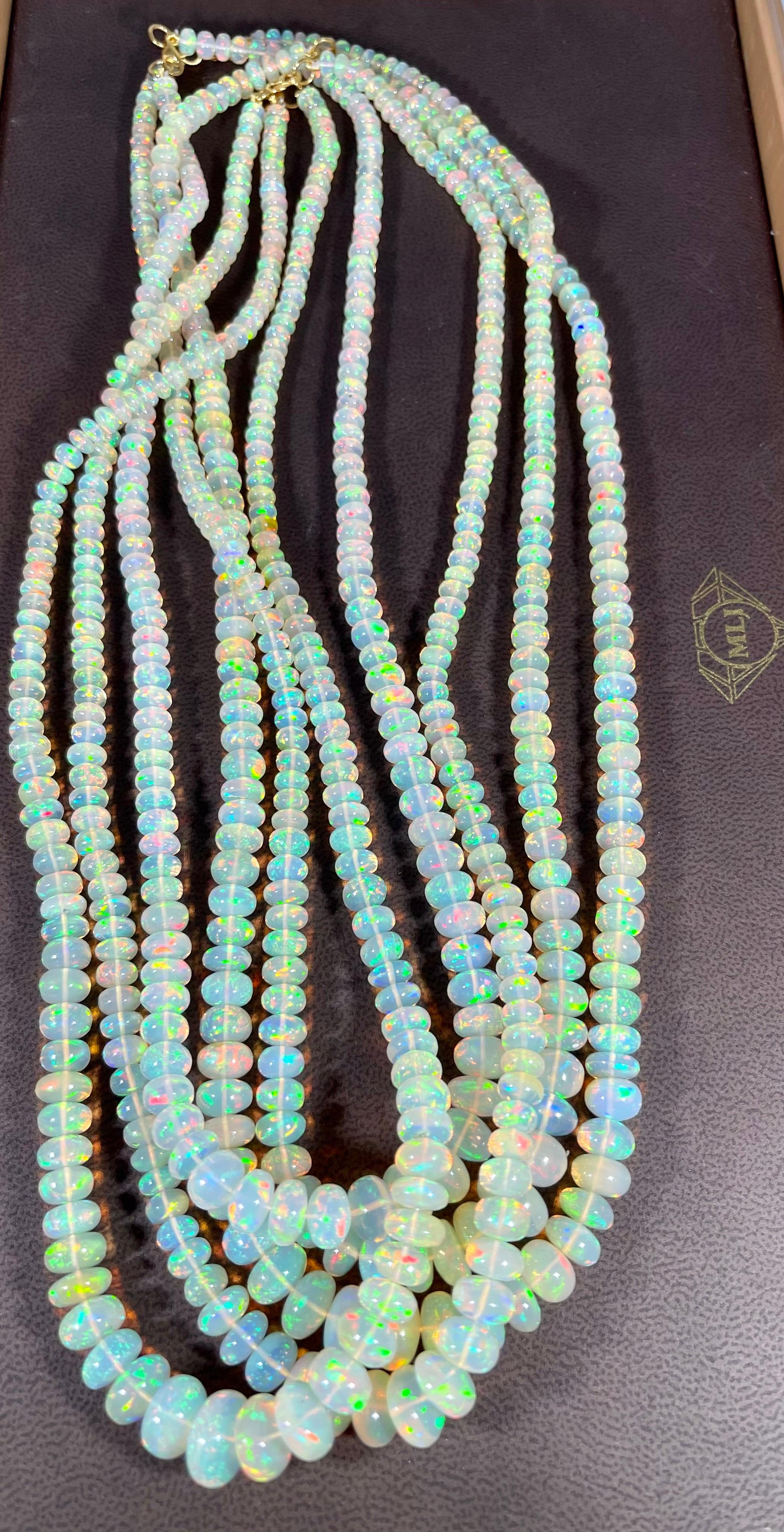 Natural 115 Ct Ethiopian Opal Bead Single Strand Necklace 14 Karat Yellow Gold For Sale 11