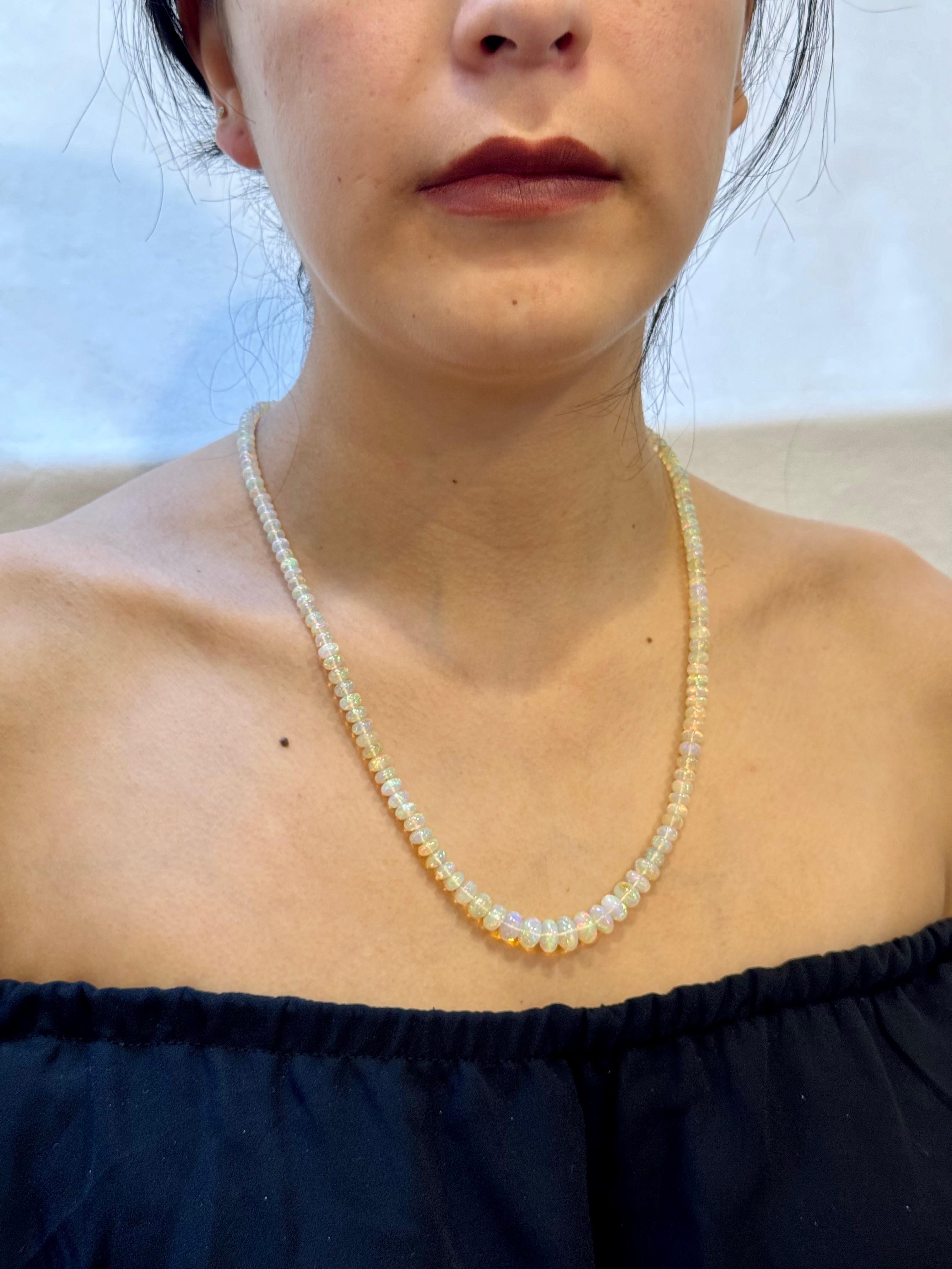 Natural 115 Ct Ethiopian Opal Bead Single Strand Necklace 14 Karat Yellow Gold For Sale 12
