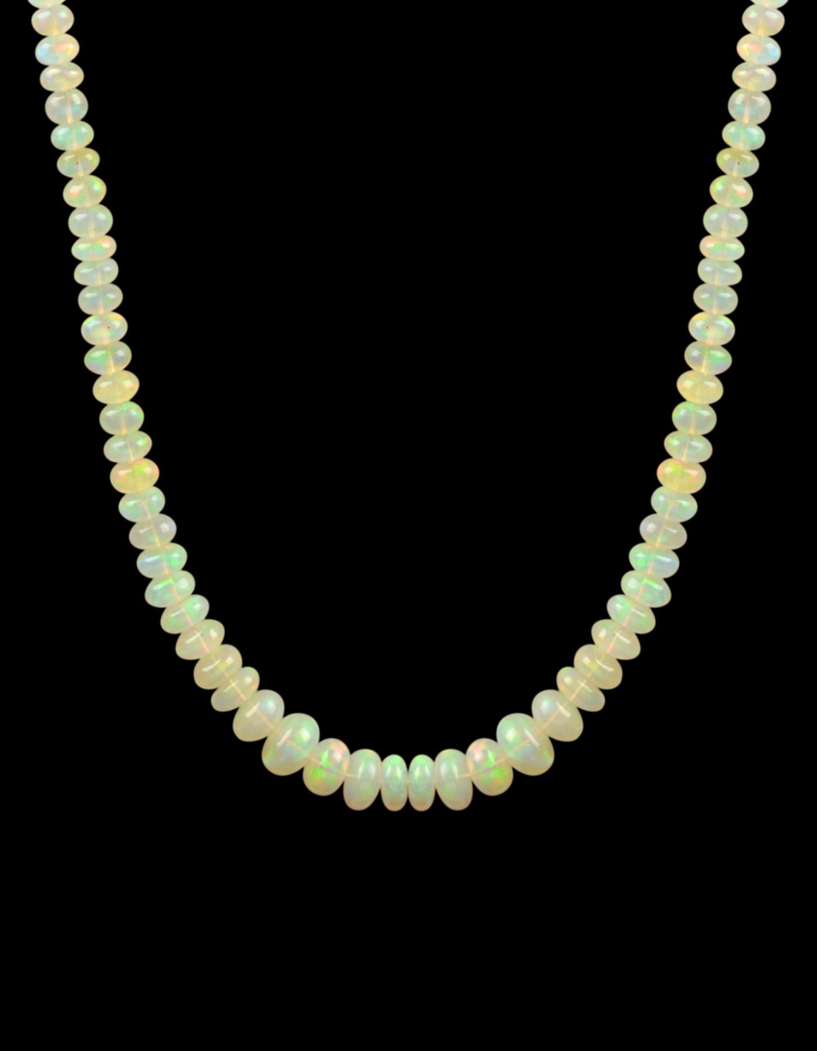 Natural 115 Ct Ethiopian Opal Bead Single Strand Necklace 14 Karat Yellow Gold For Sale 10