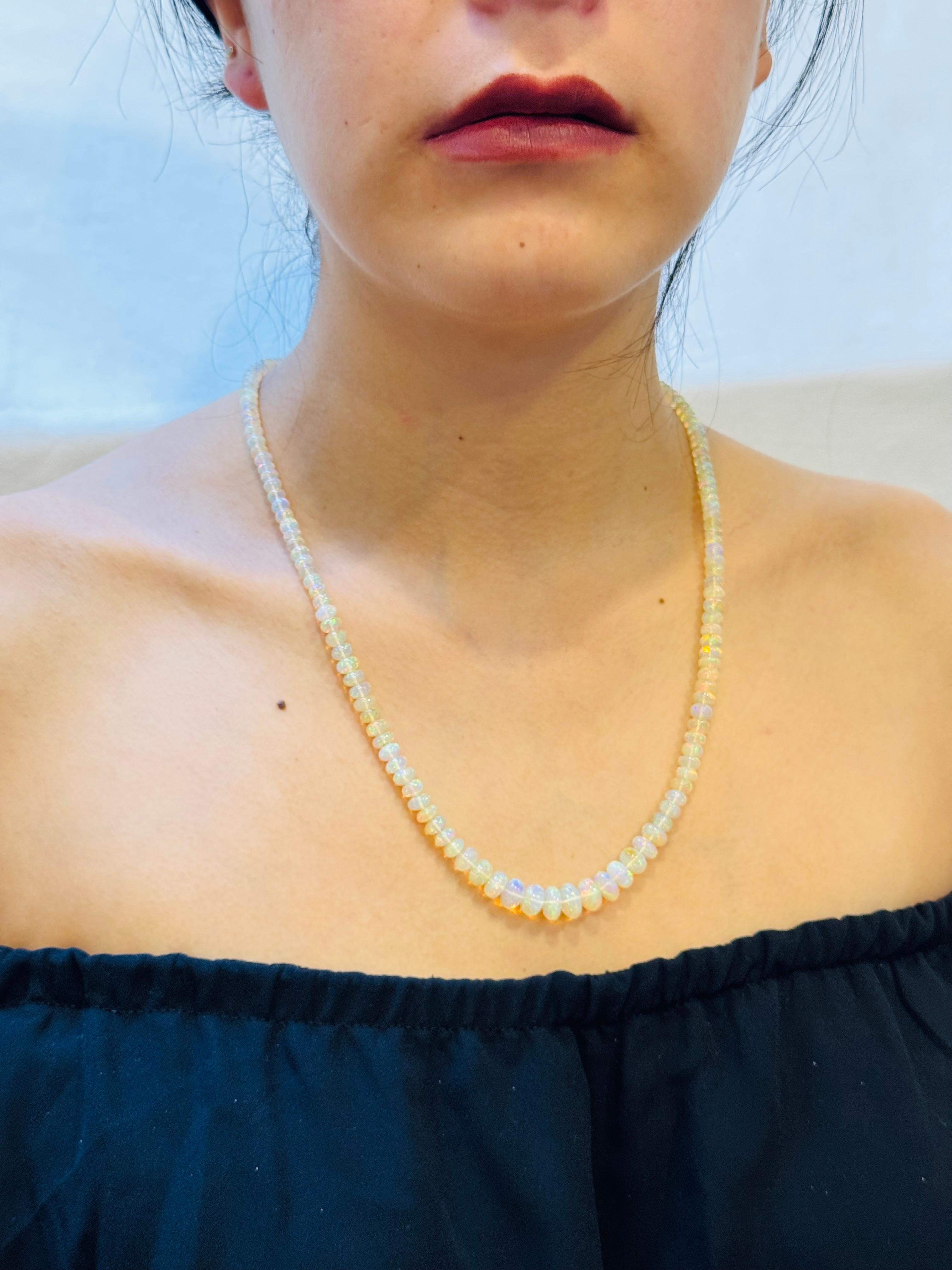 Natural 115 Ct Ethiopian Opal Bead Single Strand Necklace 14 Karat Yellow Gold For Sale 13