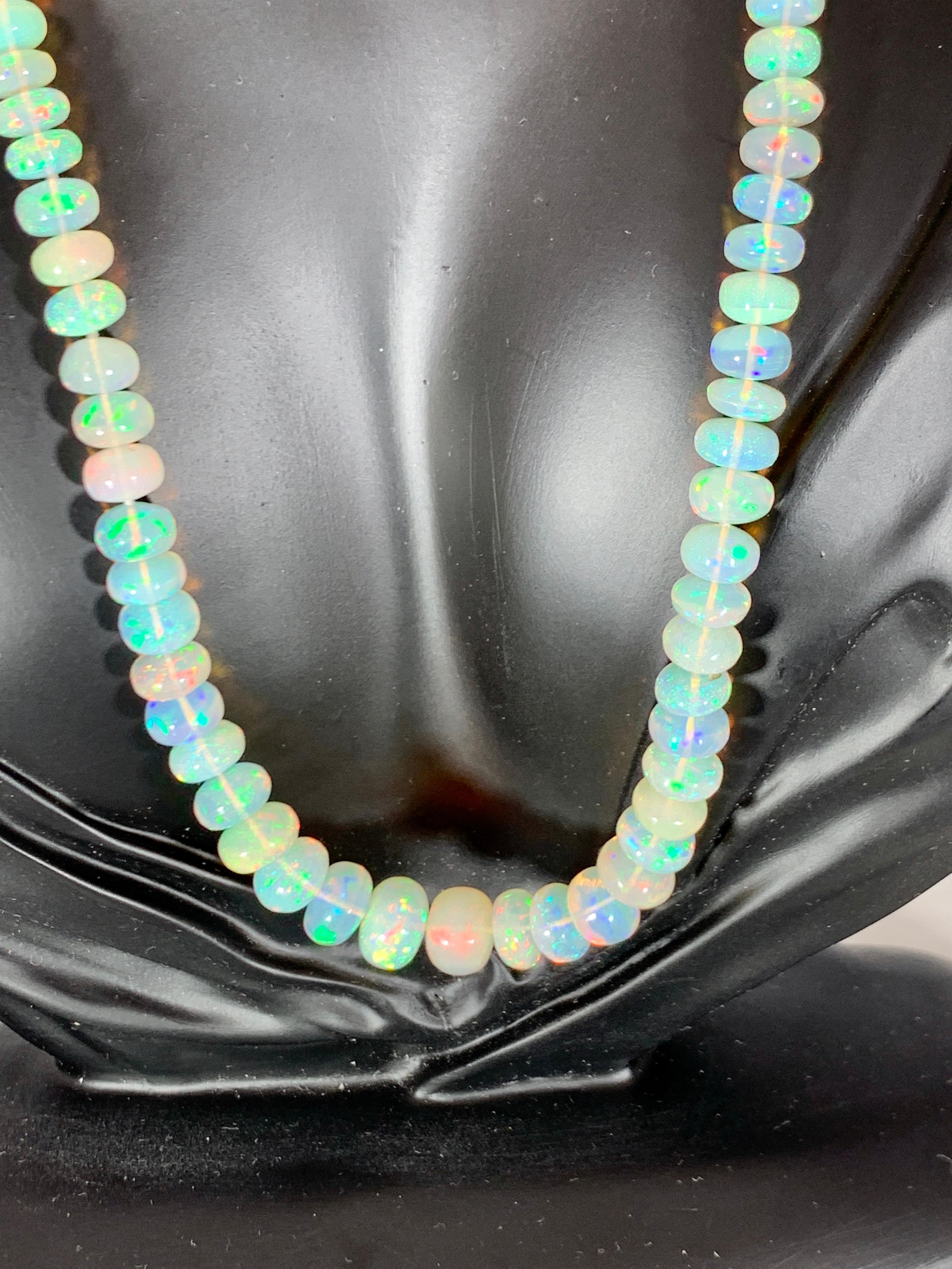 Natural 115 Ct Ethiopian Opal Bead Single Strand Necklace 14 Karat Yellow Gold In Excellent Condition For Sale In New York, NY