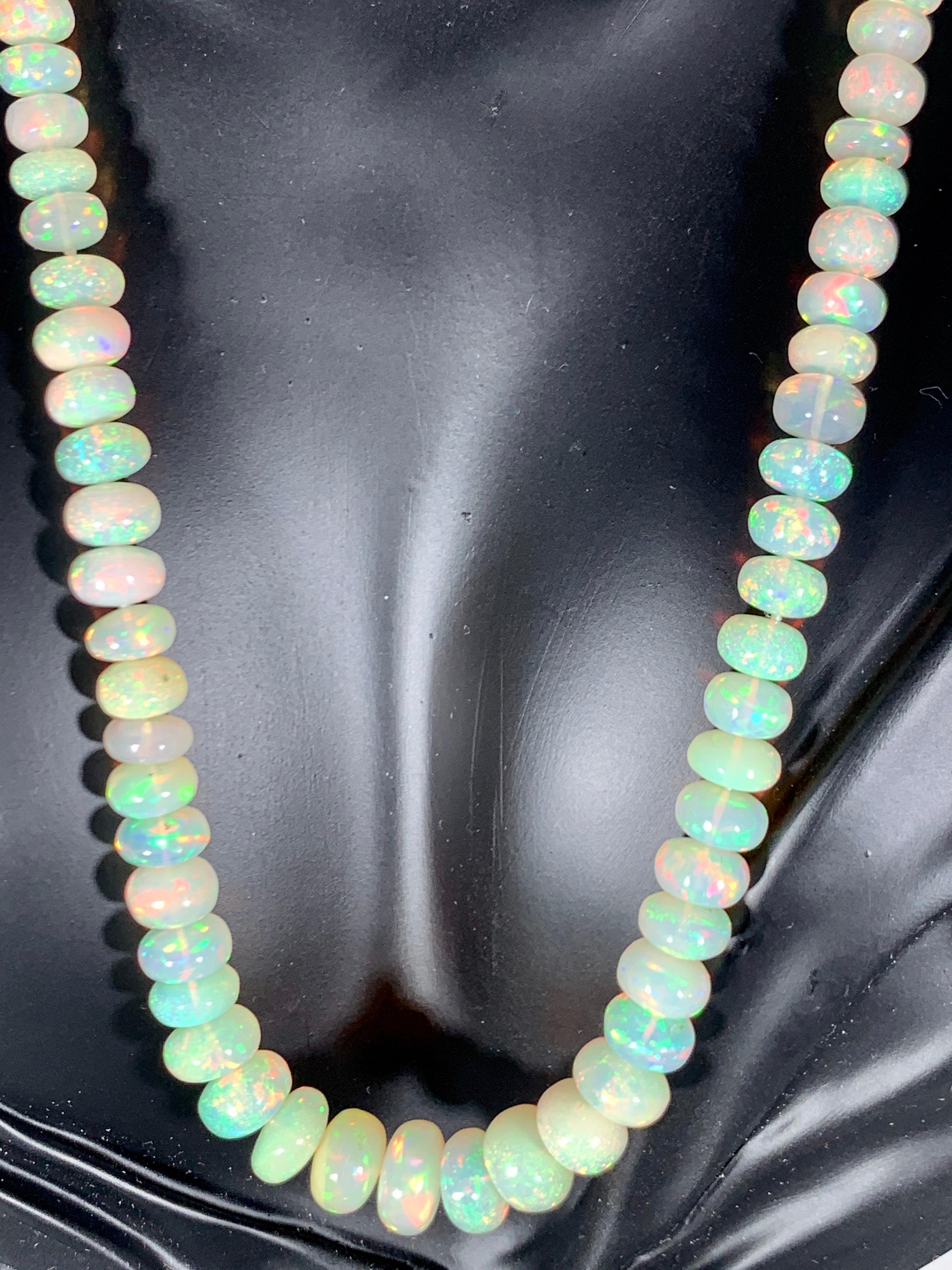 Natural 115 Ct Ethiopian Opal Bead Single Strand Necklace 14 Karat Yellow Gold For Sale 1