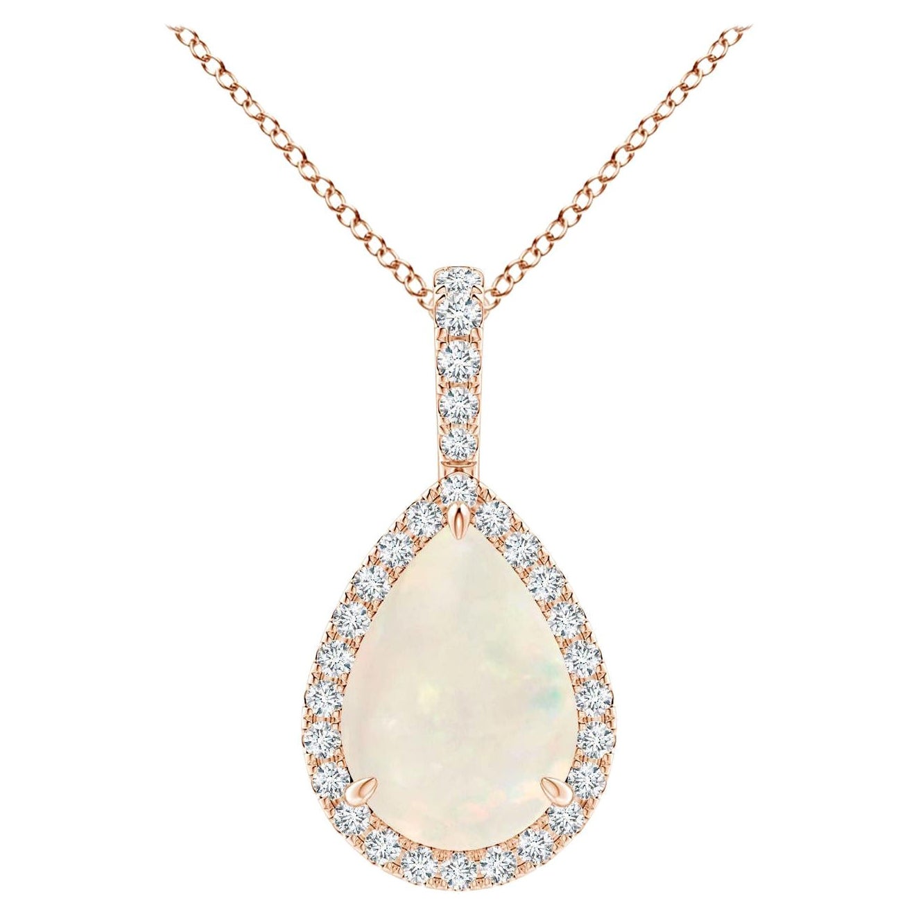 Pendentif Opale Naturelle 1.15 ct avec Halo de Diamant en Or Rose 14K