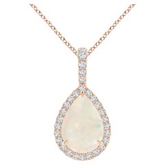 Natural 1.15 ct Opal Teardrop Pendant with Diamond Halo in 18K Rose Gold