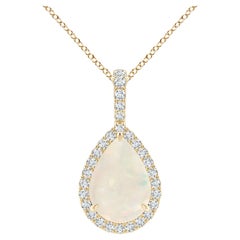 Natural 1.15 ct Opal Teardrop Pendant with Diamond Halo in 18K Yellow Gold