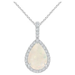 Natural 1.15 ct Opal Teardrop Pendant with Diamond Halo in Platinum