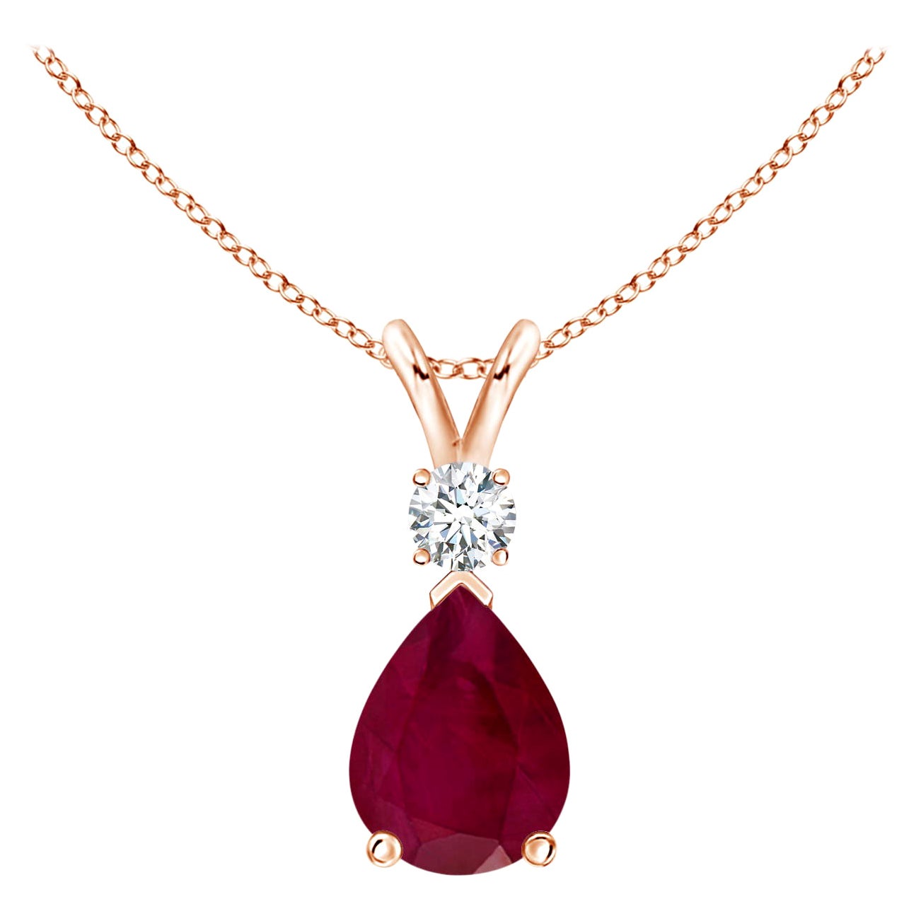 Natural 1.15 ct Ruby Teardrop Pendant with Diamond in 14K Rose Gold