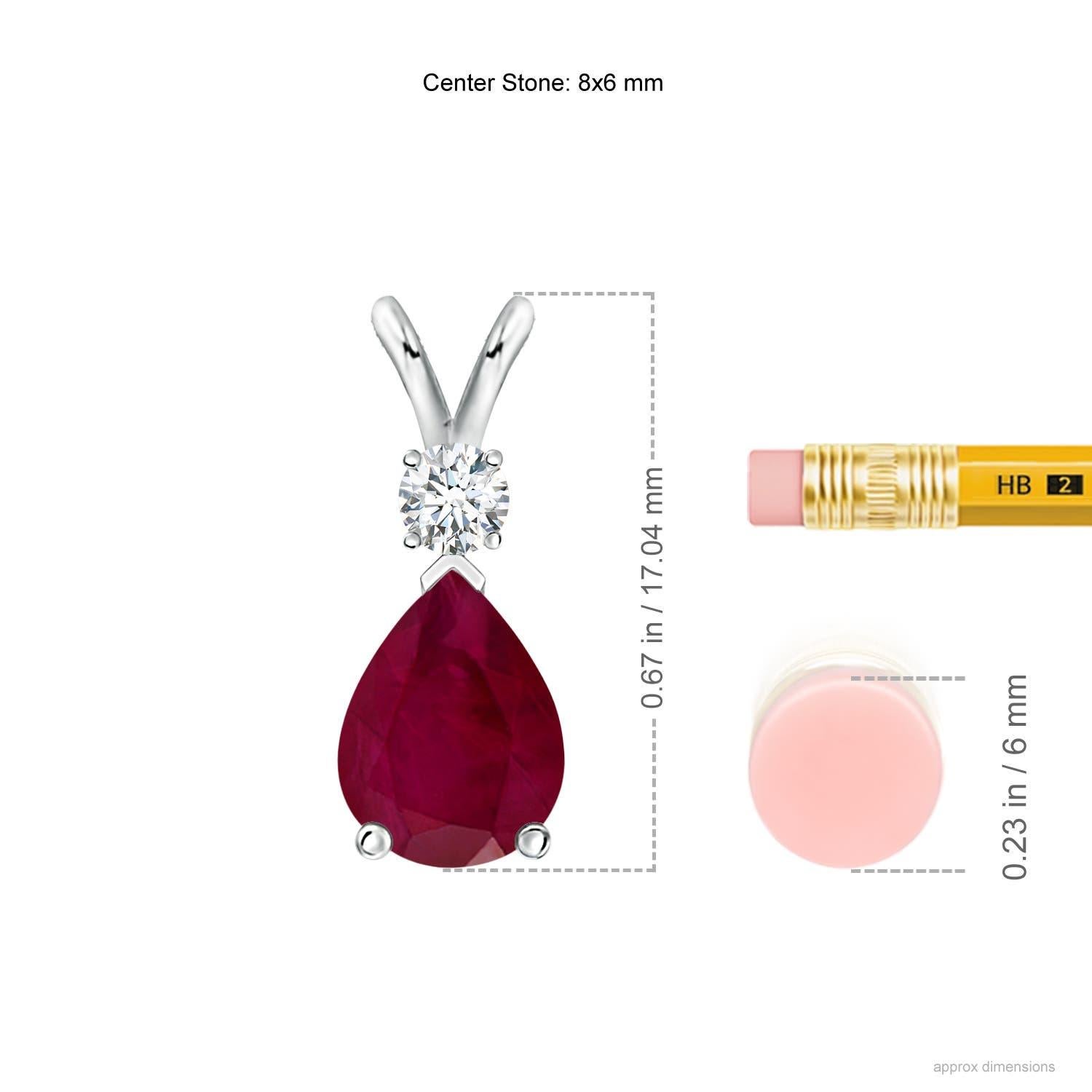 Colgante lágrima de rubí natural de 1,15 ct con diamante en oro blanco de 14 quilates Corte pera en venta