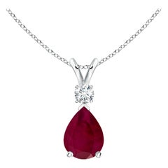 Natural 1.15 ct Ruby Teardrop Pendant with Diamond in 925 Sterling Silver