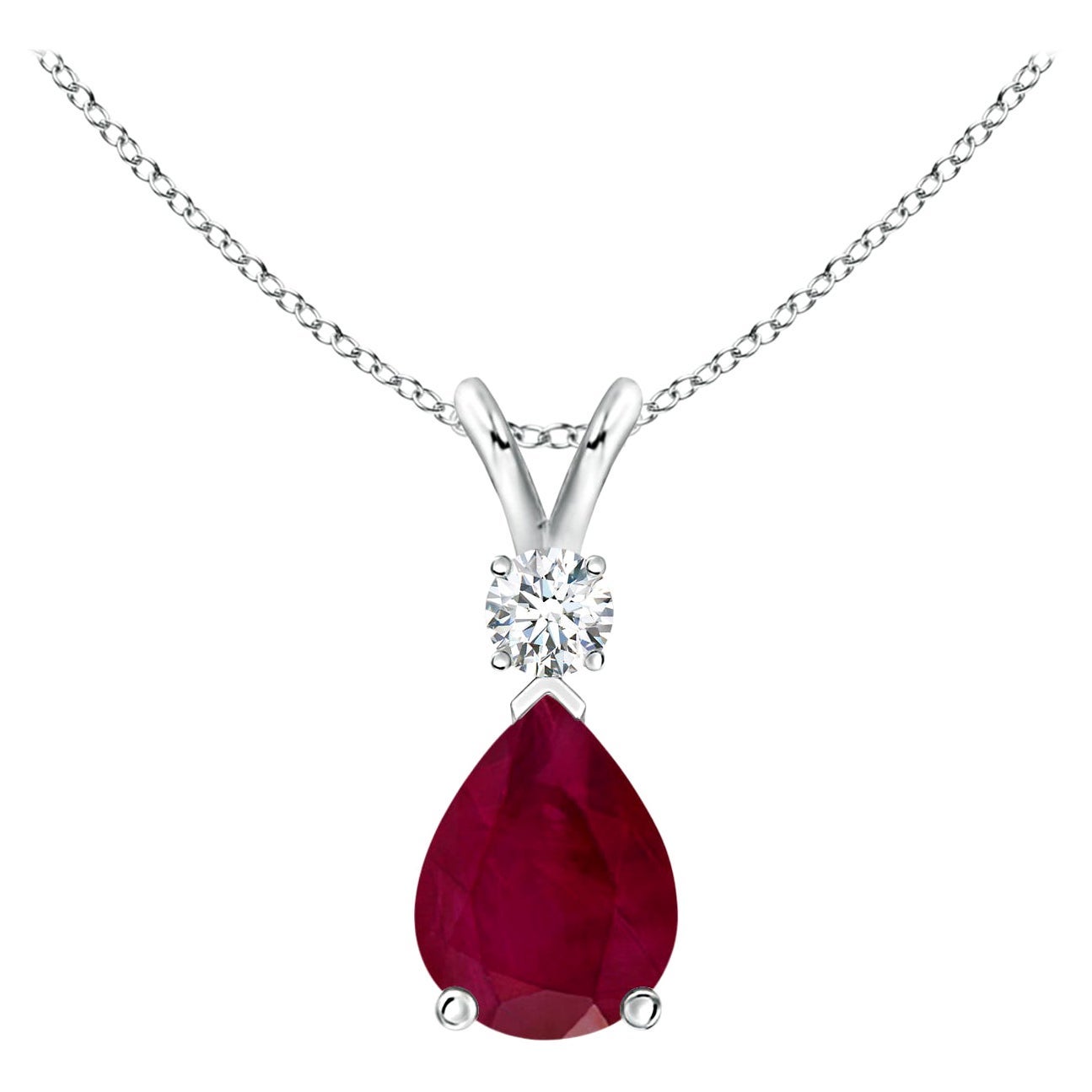 Natural 1.15 ct Ruby Teardrop Pendant with Diamond in Platinum