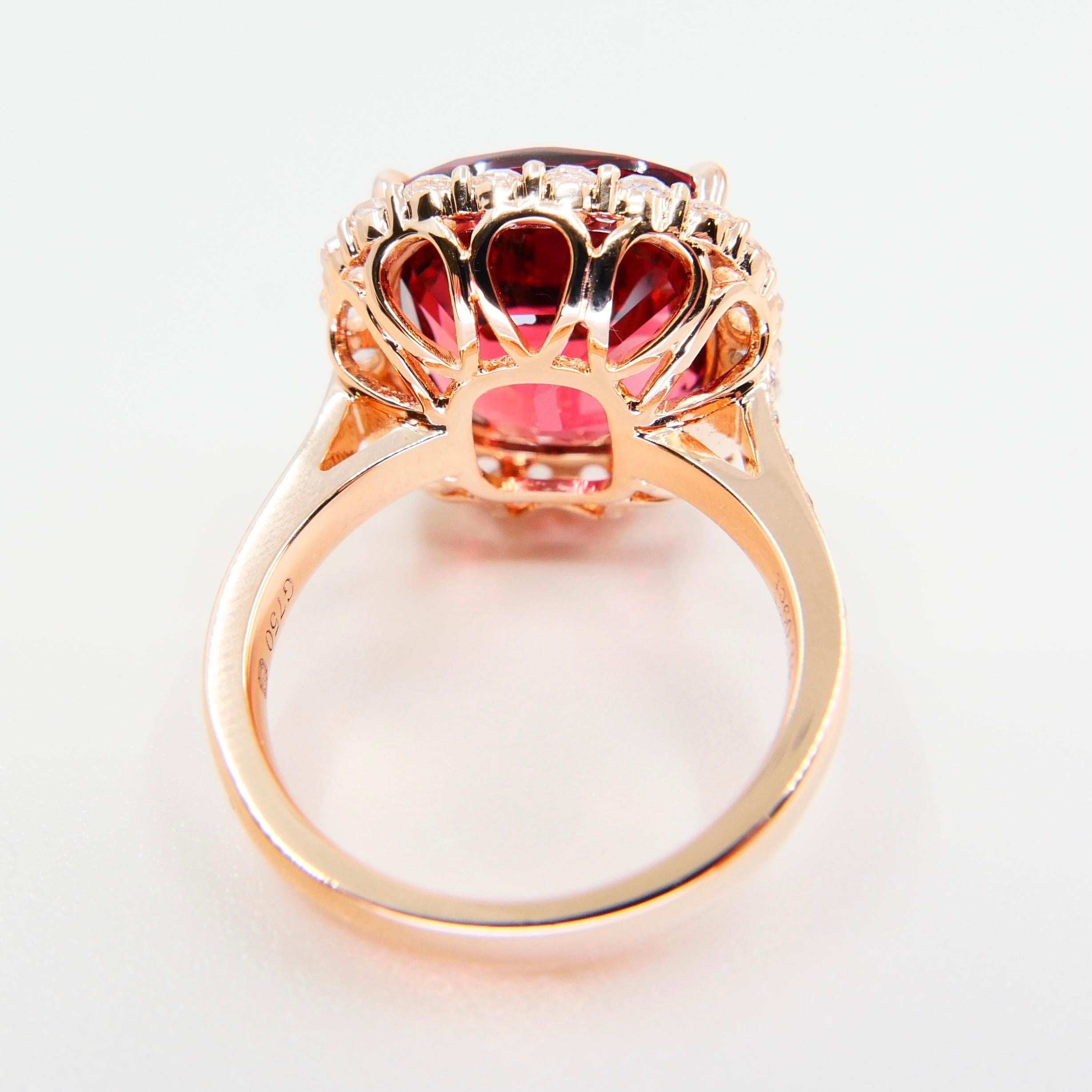 GIA Certified 11.55 Cts Orange Pink Tourmaline & Rose Cut Diamond Cocktail Ring For Sale 2