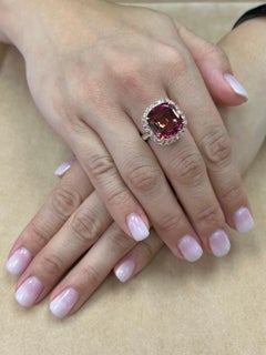 GIA Certified 11.55 Cts Orange Pink Tourmaline & Rose Cut Diamond Cocktail Ring