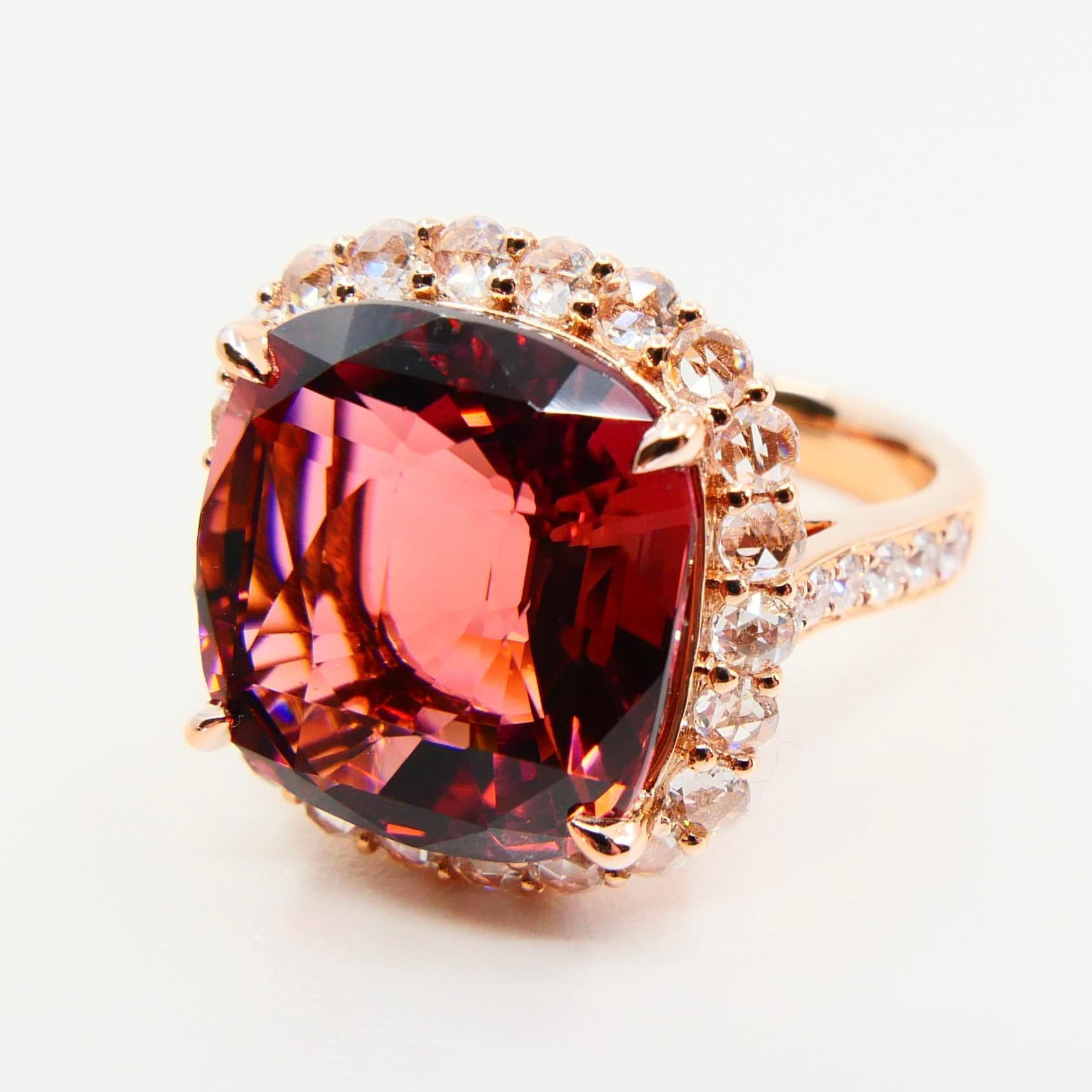 GIA Certified 11.55 Cts Orange Pink Tourmaline & Rose Cut Diamond Cocktail Ring In New Condition For Sale In Hong Kong, HK