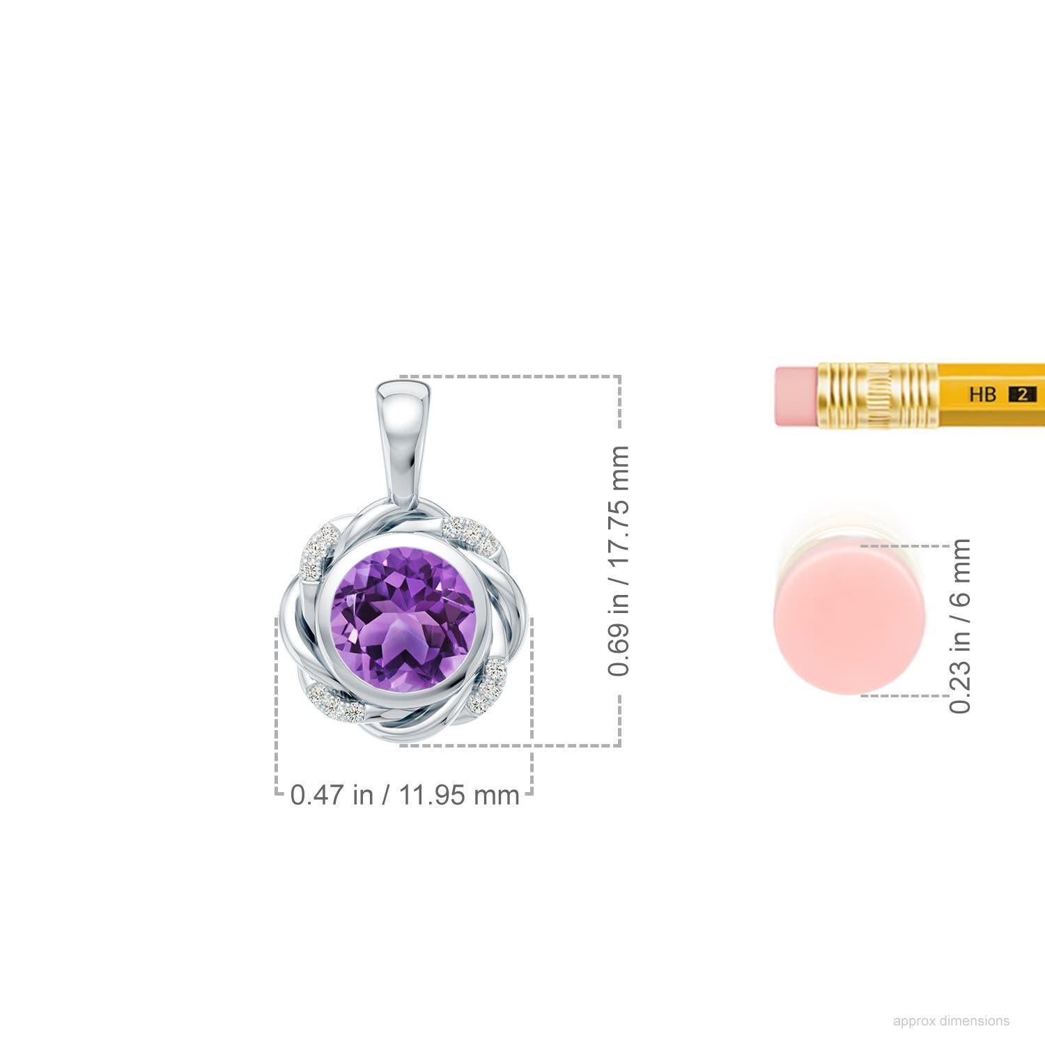 Round Cut Natural 1.15Ct Amethyst Diamond Twisted Rope Pendant Necklace in 14K White Gold For Sale
