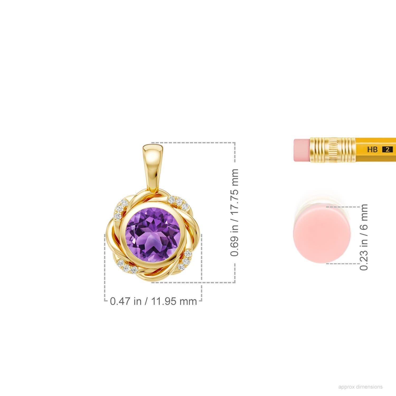Round Cut Natural 1.15Ct Amethyst Diamond Twisted Rope Pendant Necklace in 14K Yellow Gold For Sale