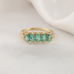 Natural 1.16 Carat Oval Shape Zambian Emerald Ring 14 Karat Yellow Gold Jewelry