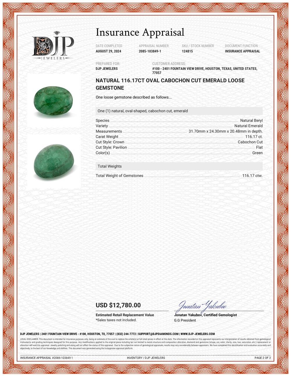 da uomo o donna Nature 116,17ct smeraldo ovale tagliato a cabochon in vendita