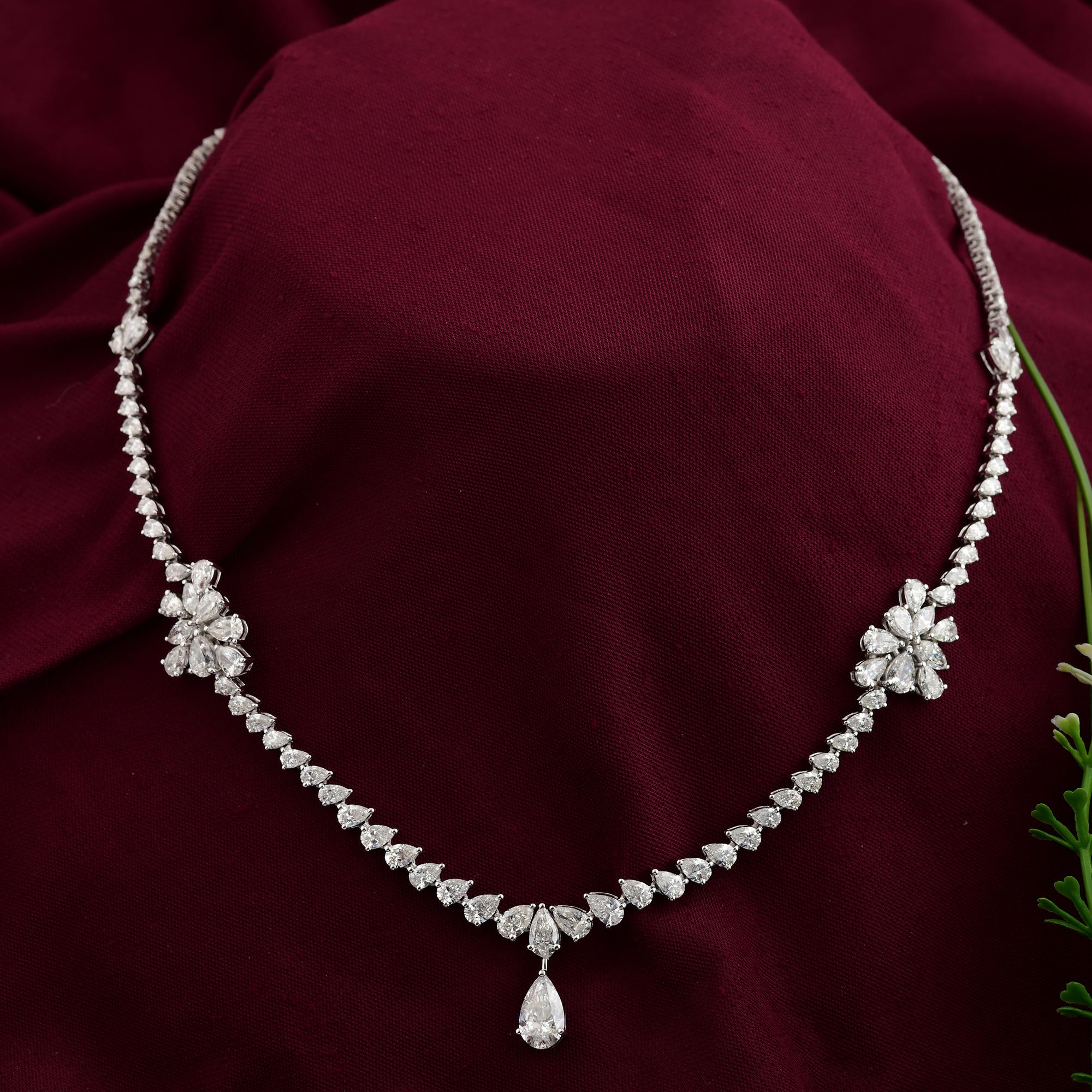 Modern Natural 11.69 Carat SI Clarity HI Color Pear Diamond Necklace 18k White Gold For Sale