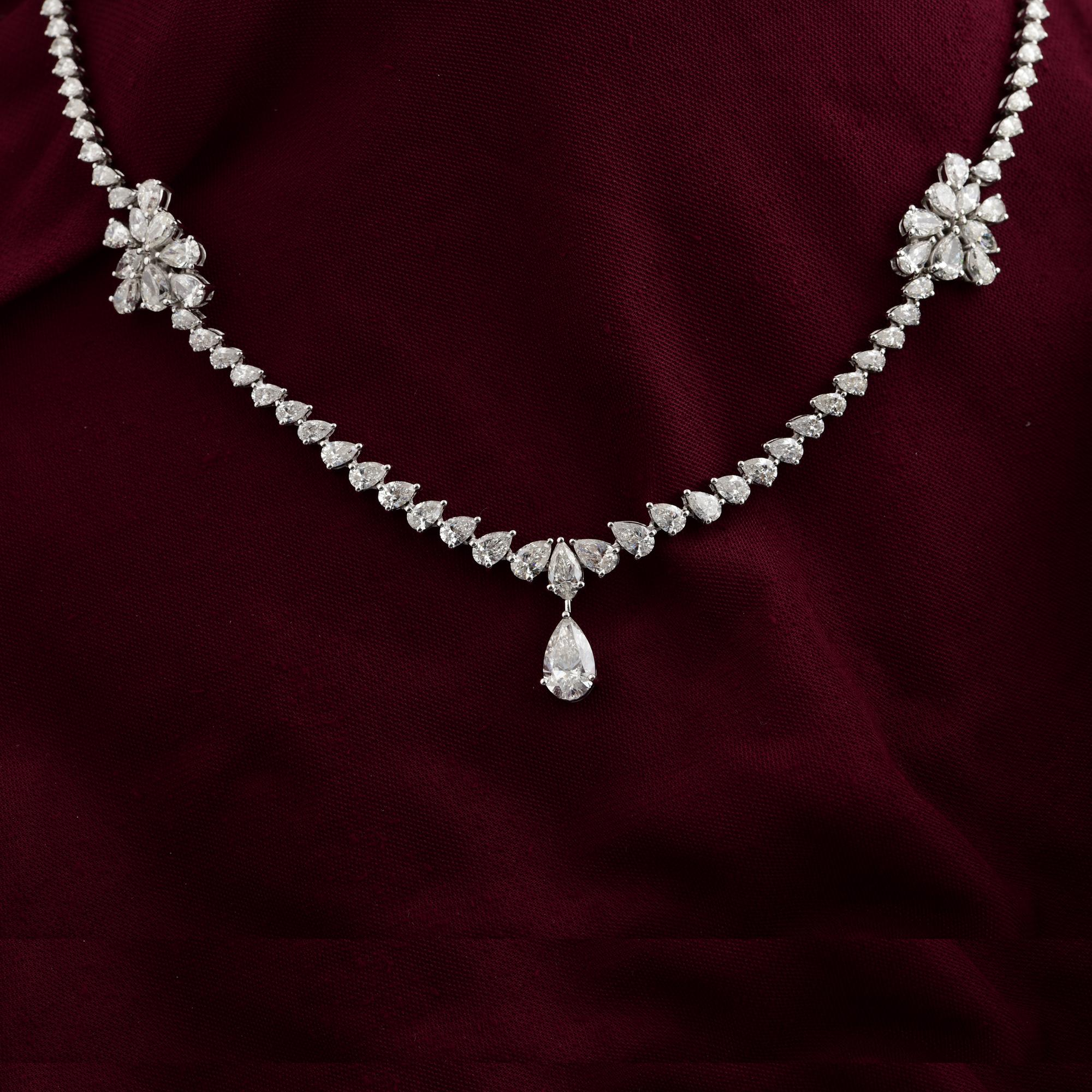 Pear Cut Natural 11.69 Carat SI Clarity HI Color Pear Diamond Necklace 18k White Gold For Sale