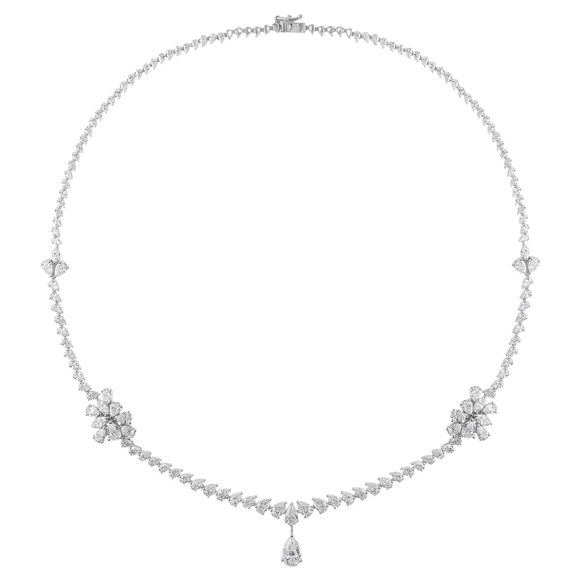 Collier en or blanc 18 carats avec diamants poire naturels de 11,69 carats de pureté SI de couleur hi-colore